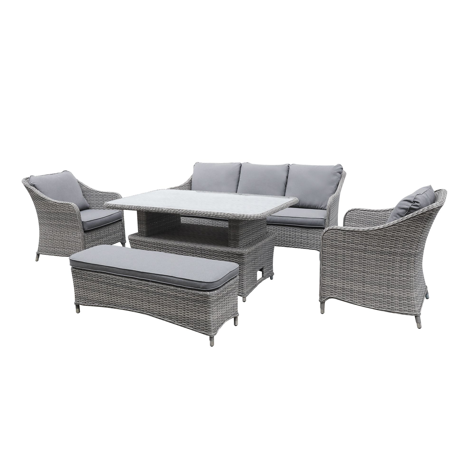 GoodHome Hamilton Steeple grey Rattan effect 7 Seater Garden furniture