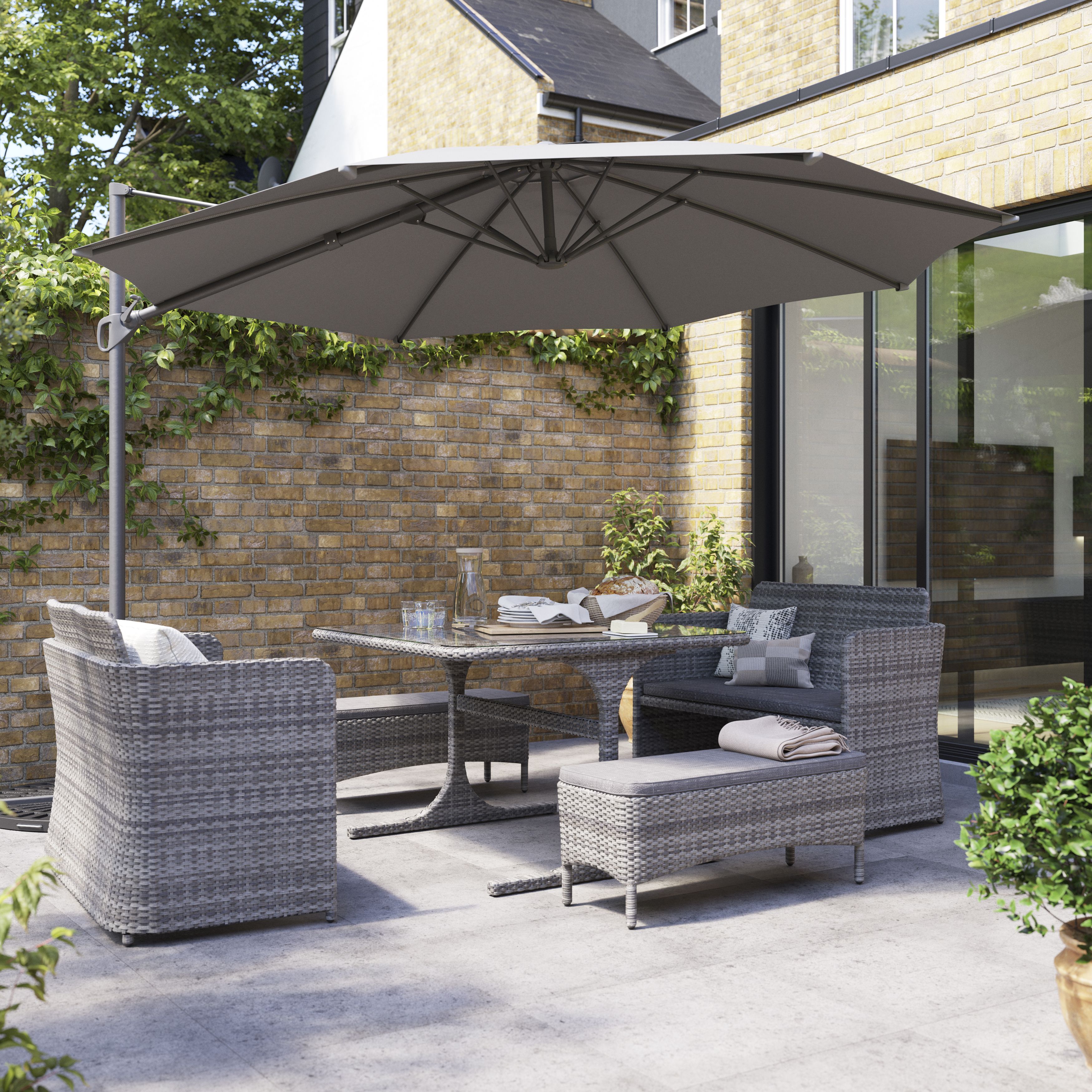 GoodHome Hamilton Steeple grey Rattan effect 8 Seater Dining set Tradepoint
