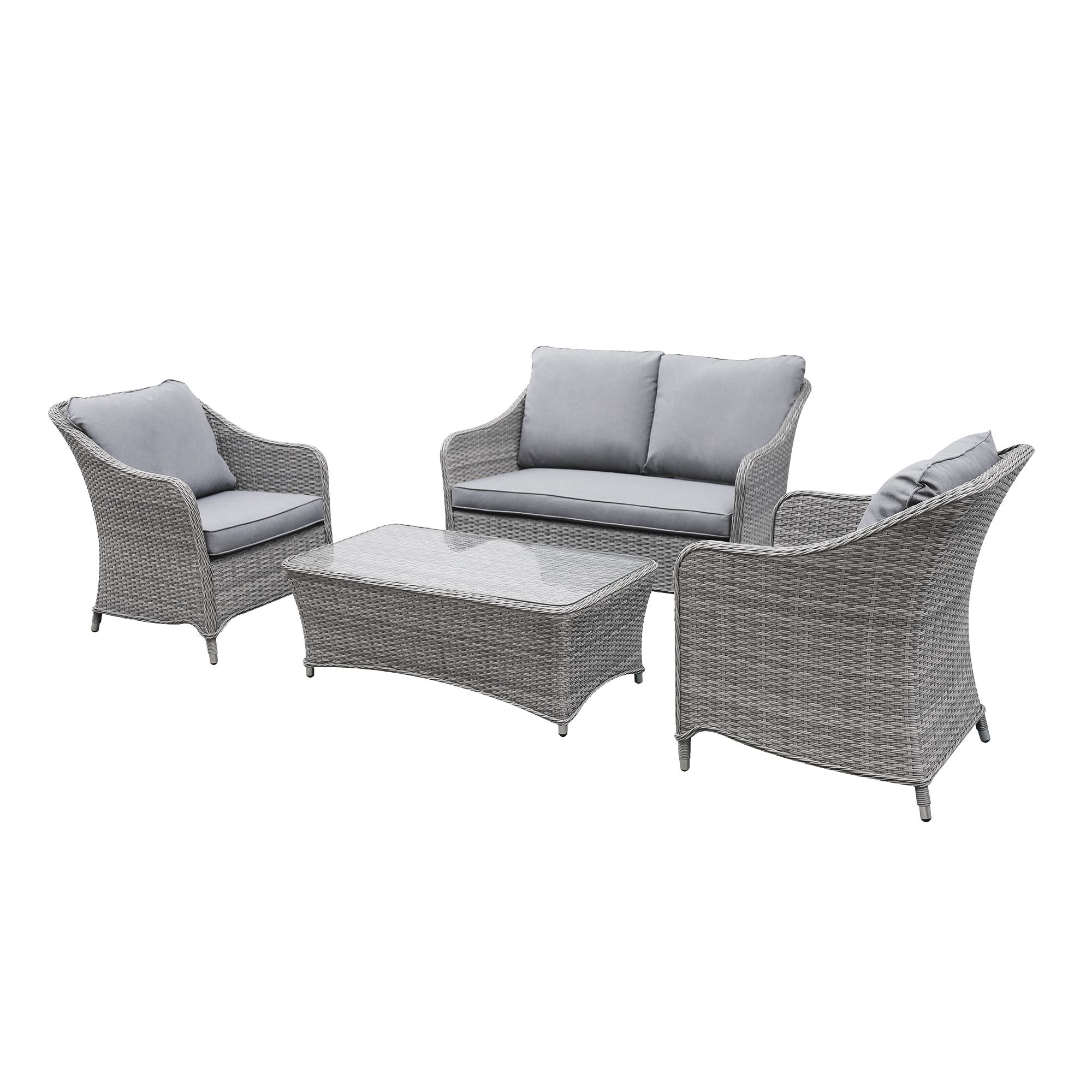 GoodHome Hamilton Steeple grey Rattan effect Rattan effect 4 Seater Coffee set