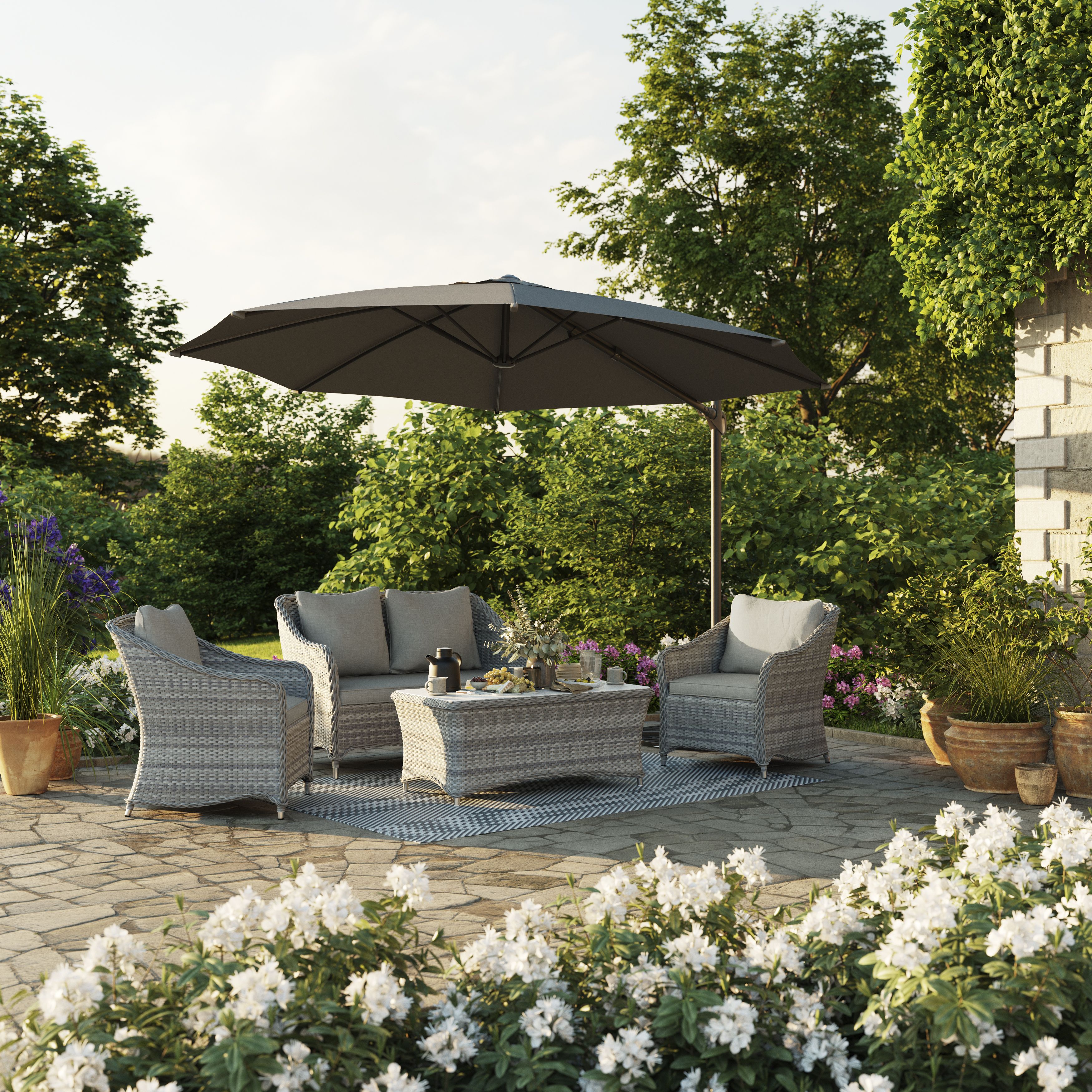 GoodHome Hamilton Steeple grey Rattan effect Rattan effect 4 Seater Coffee set