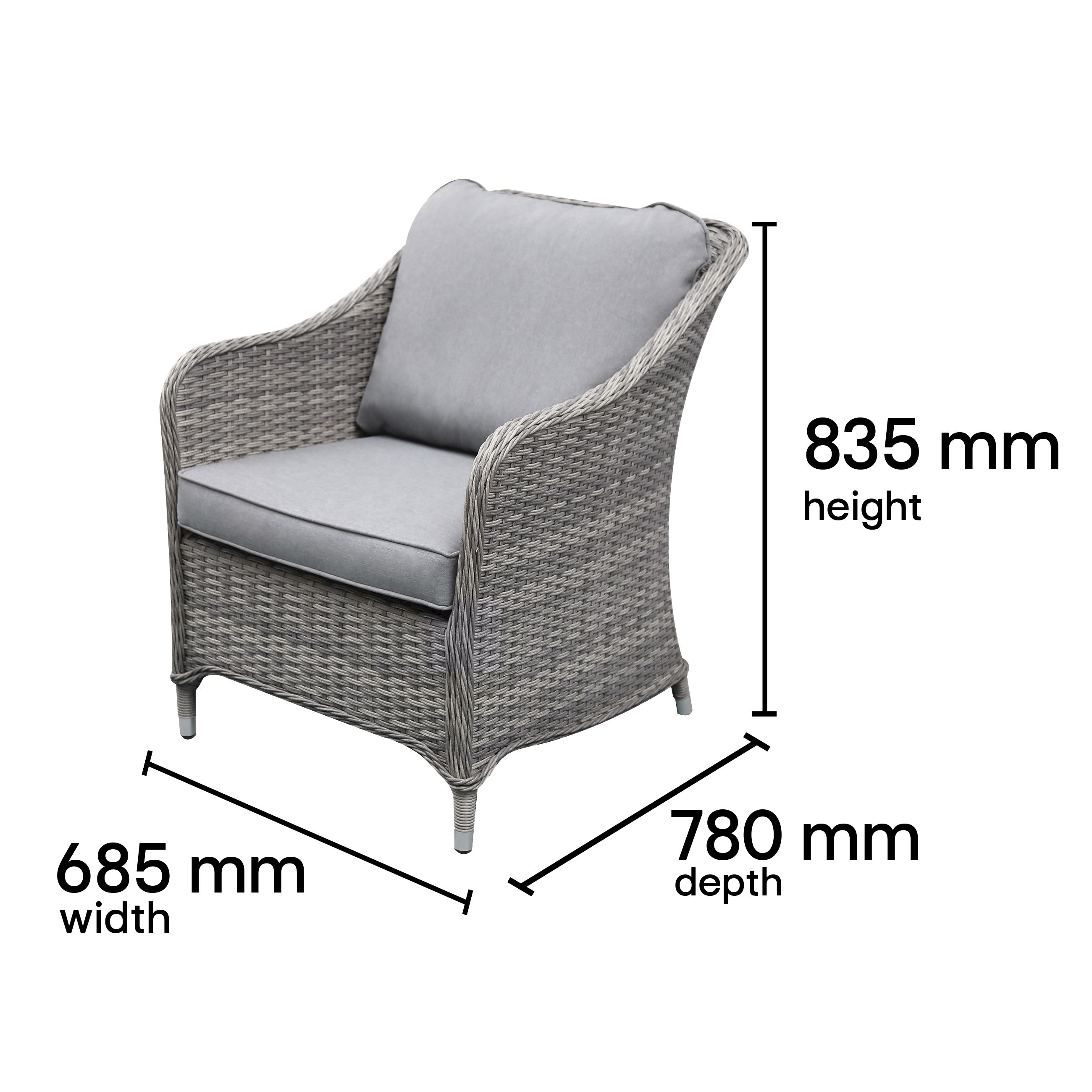 GoodHome Hamilton Steeple grey Rattan effect Rattan effect 4 Seater Coffee set
