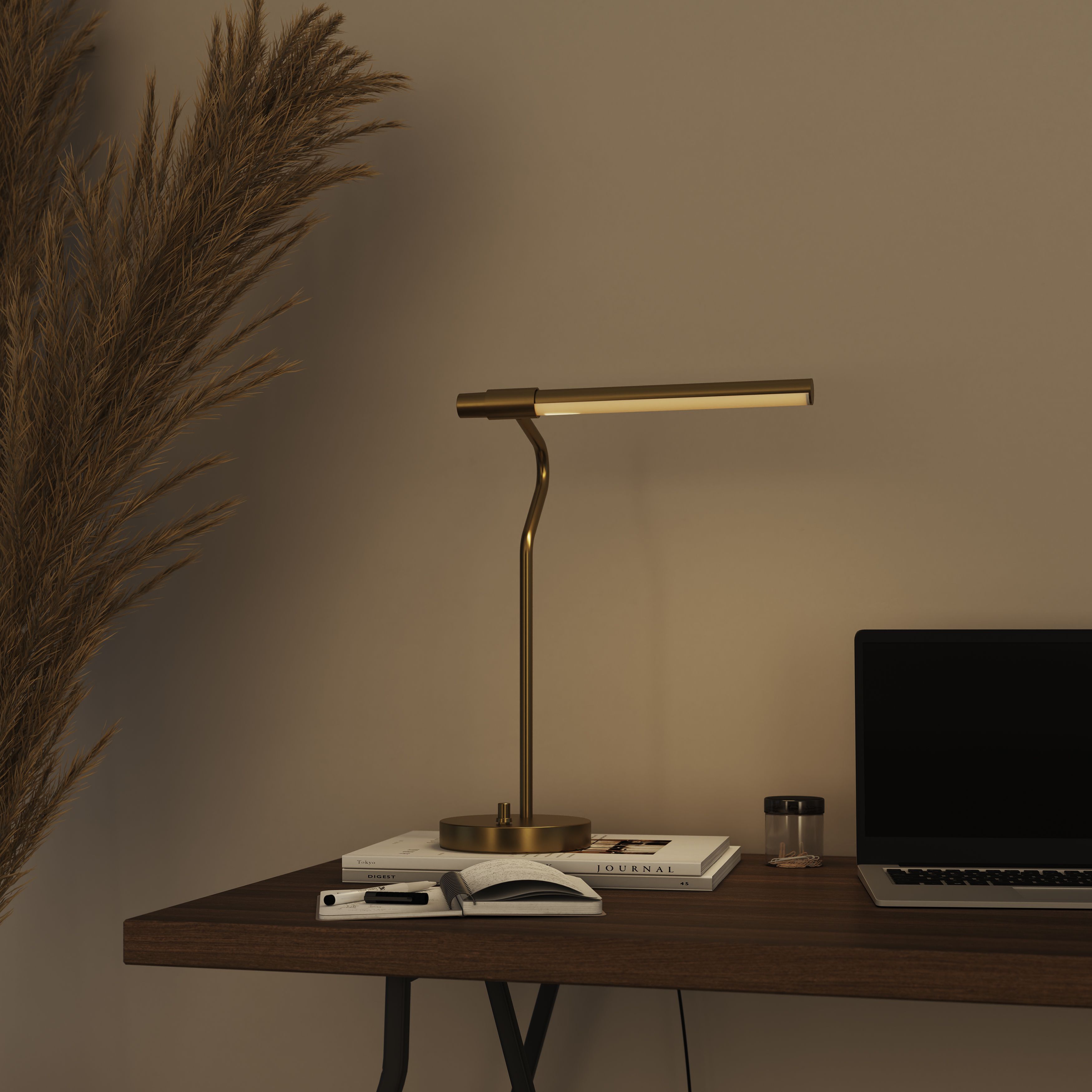 GoodHome Hatfield Matt Gold effect Integrated LED Straight Table lamp