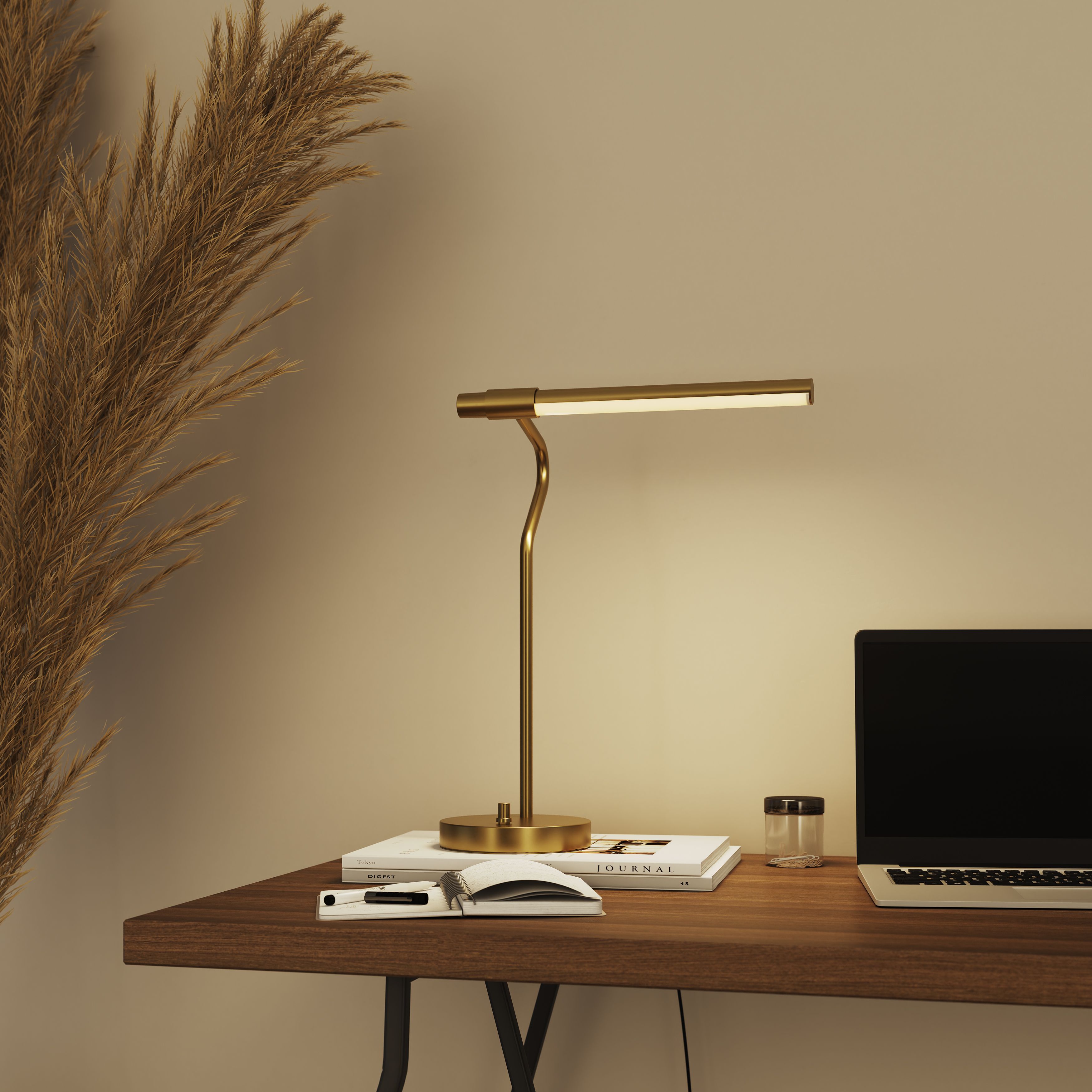 GoodHome Hatfield Matt Gold effect Integrated LED Straight Table lamp