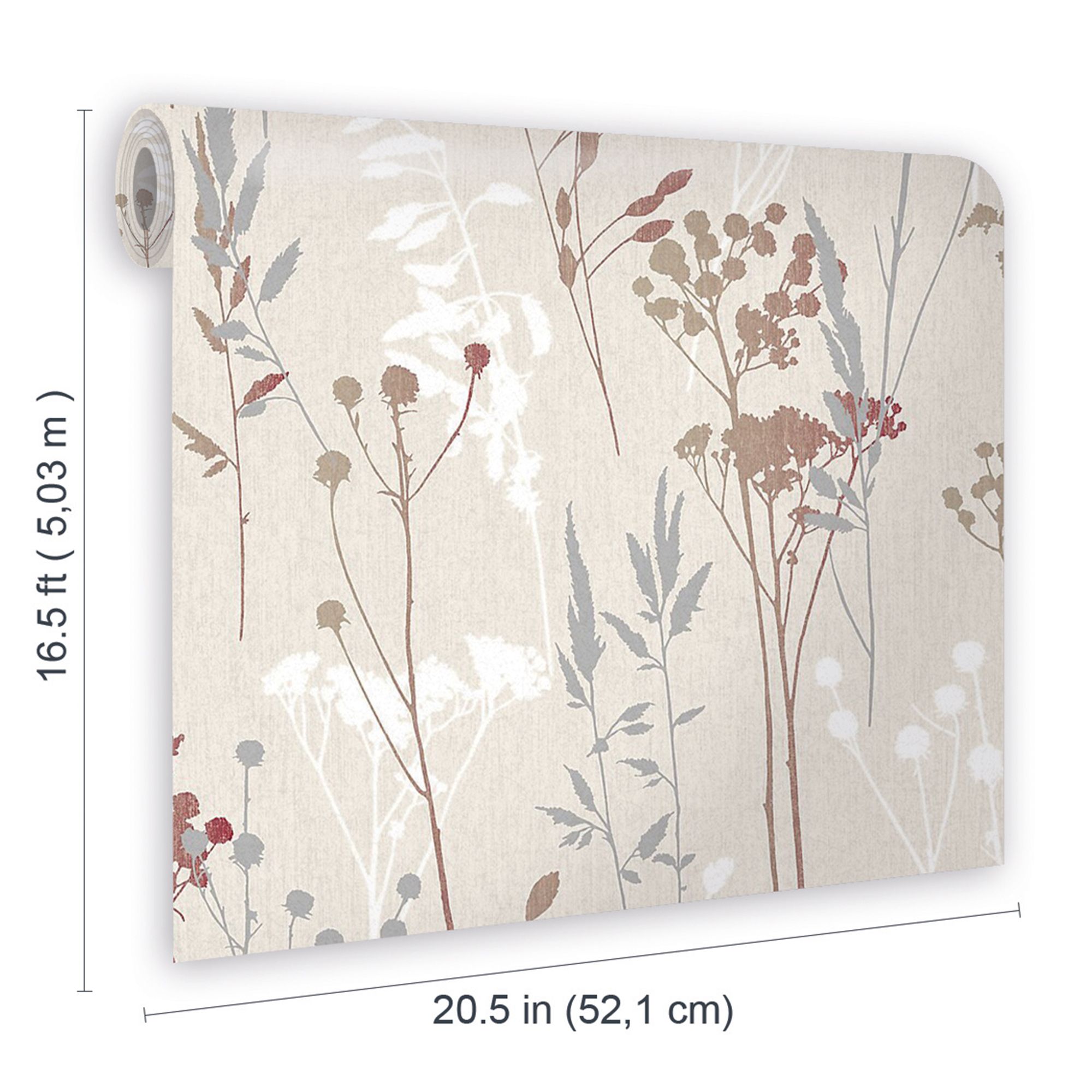 GoodHome Hayfield Cream & red Floral Textured Wallpaper Sample