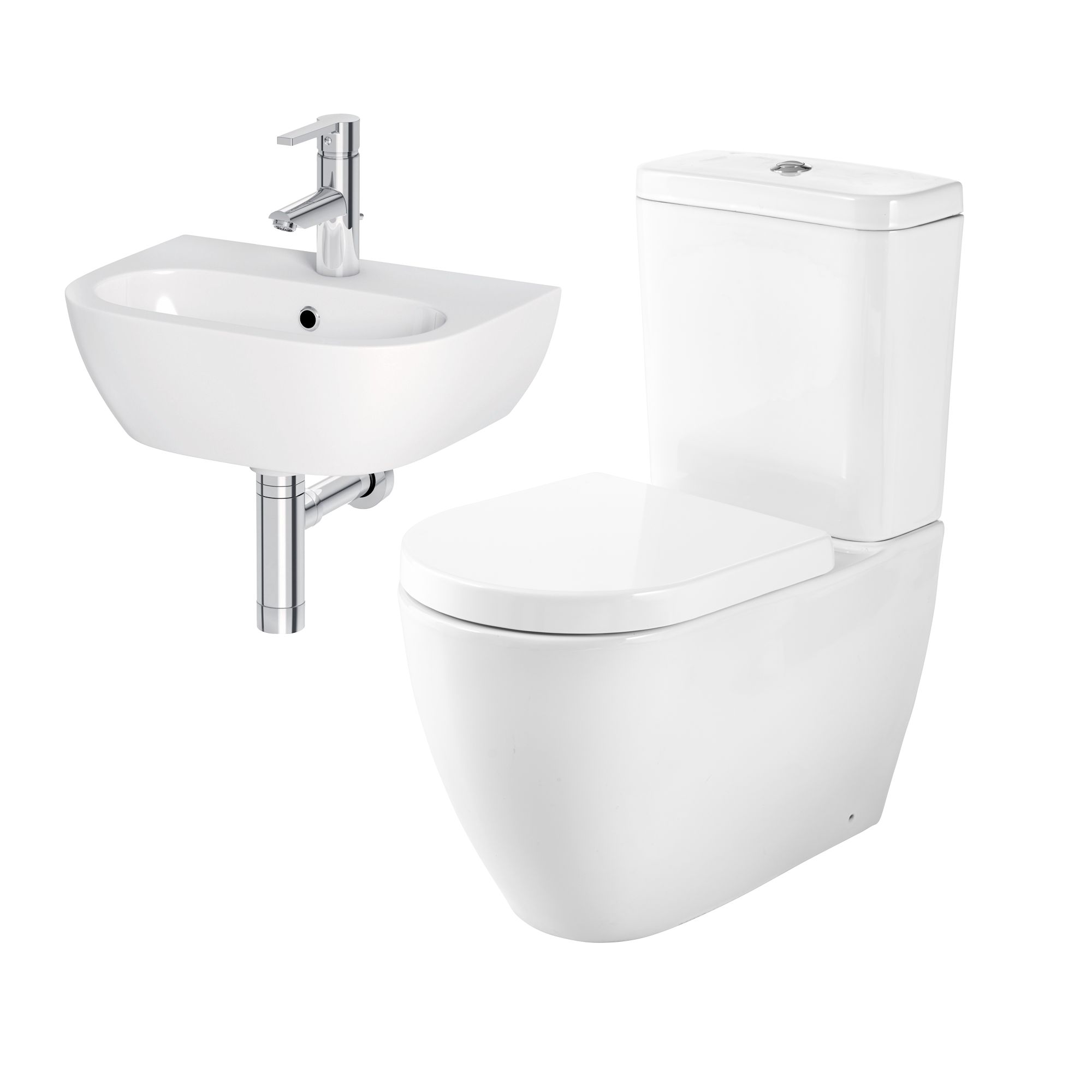 GoodHome Helena White Closed back close-coupled Floor-mounted Toilet & cloakroom basin (W)384mm (H)795mm