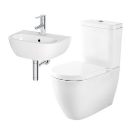 GoodHome Helena White Closed back close-coupled Floor-mounted Toilet & cloakroom basin Without taps (W)384mm (H)795mm