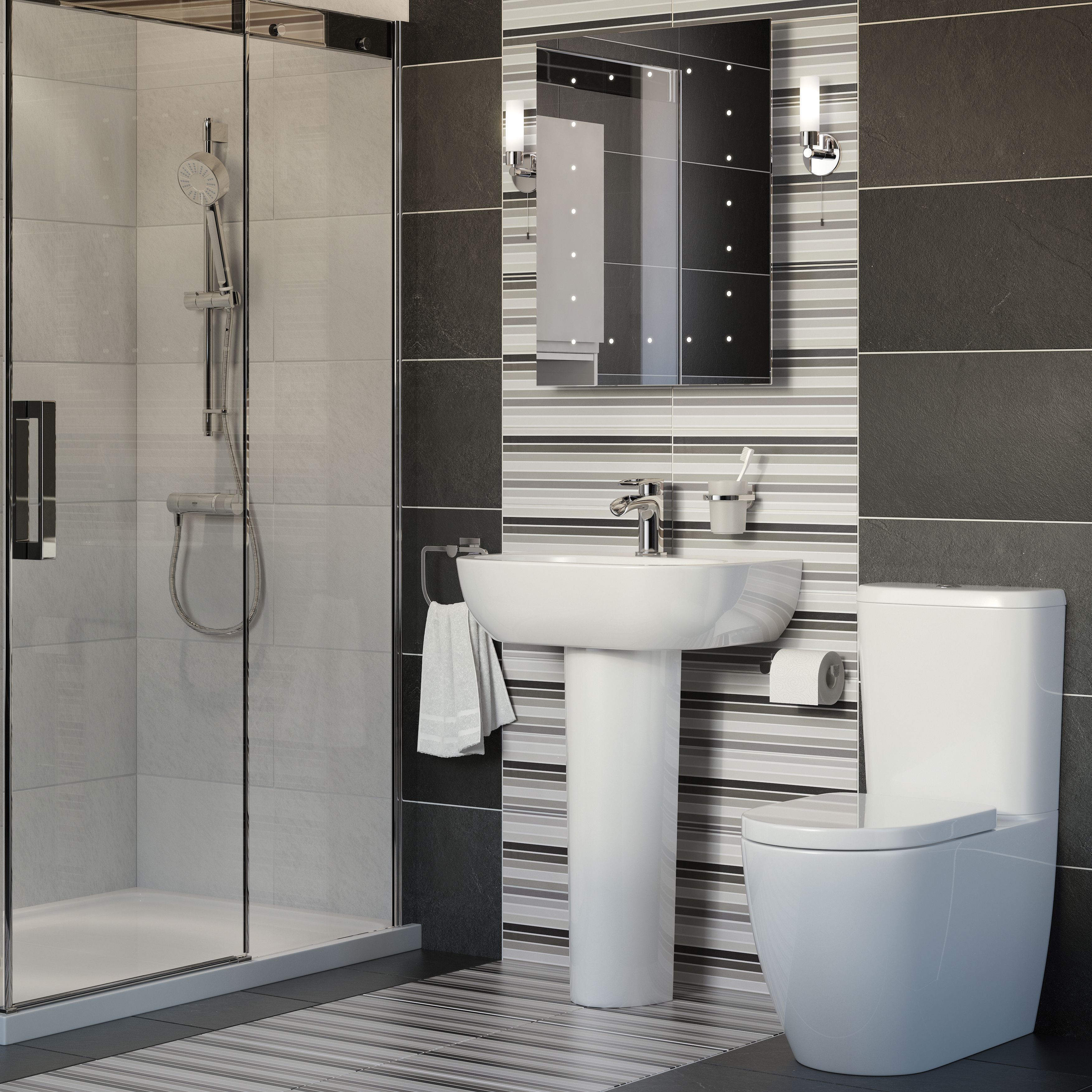 GoodHome Helena White Closed back close-coupled Floor-mounted Toilet & cloakroom basin