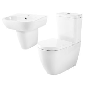 GoodHome Helena White Closed back close-coupled Floor-mounted Toilet & semi pedestal basin Without taps (W)384mm (H)795mm