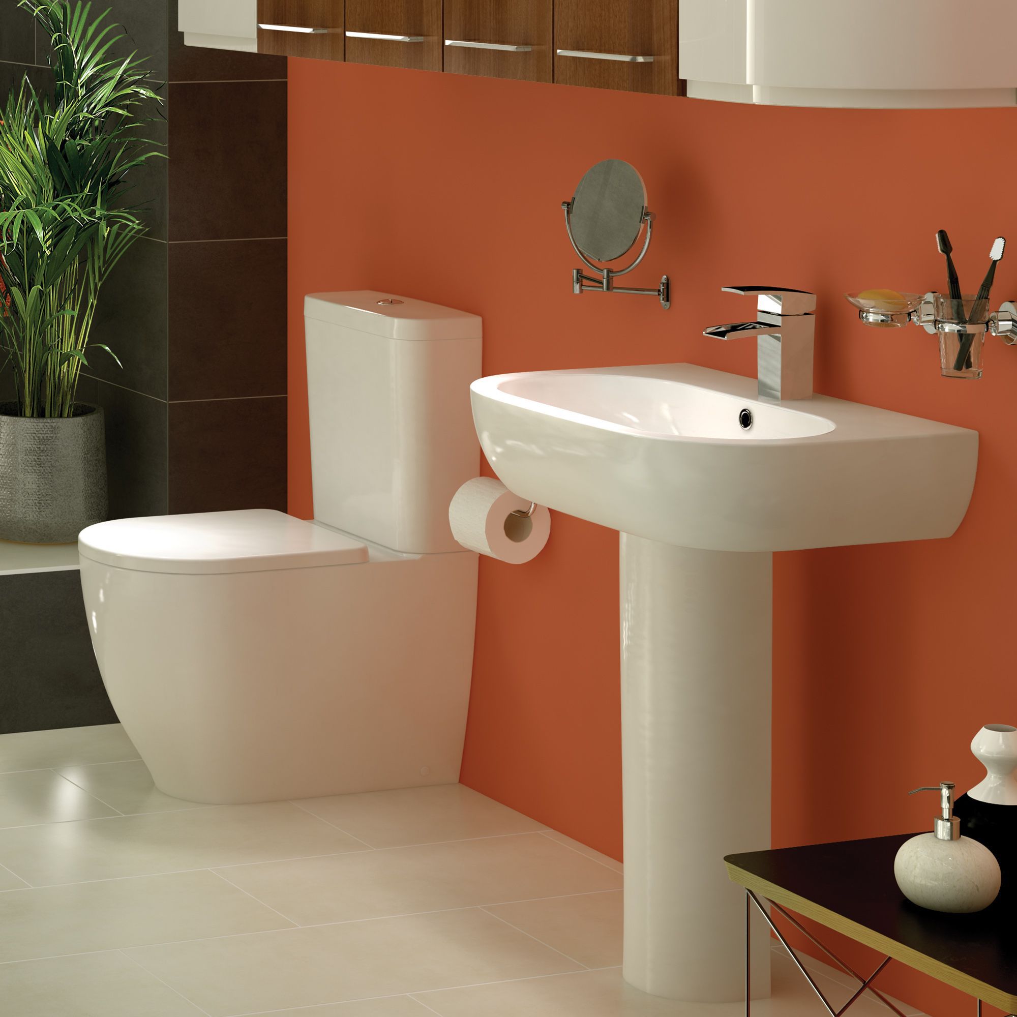 GoodHome Helena White Open back close-coupled Floor-mounted Toilet & full pedestal basin (W)384mm (H)795mm