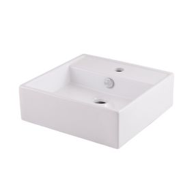 GoodHome Hendra White Square Counter-mounted Counter top Basin (W)38cm