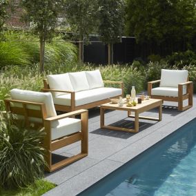 GoodHome Hever Natural Wooden 5 seater Coffee set