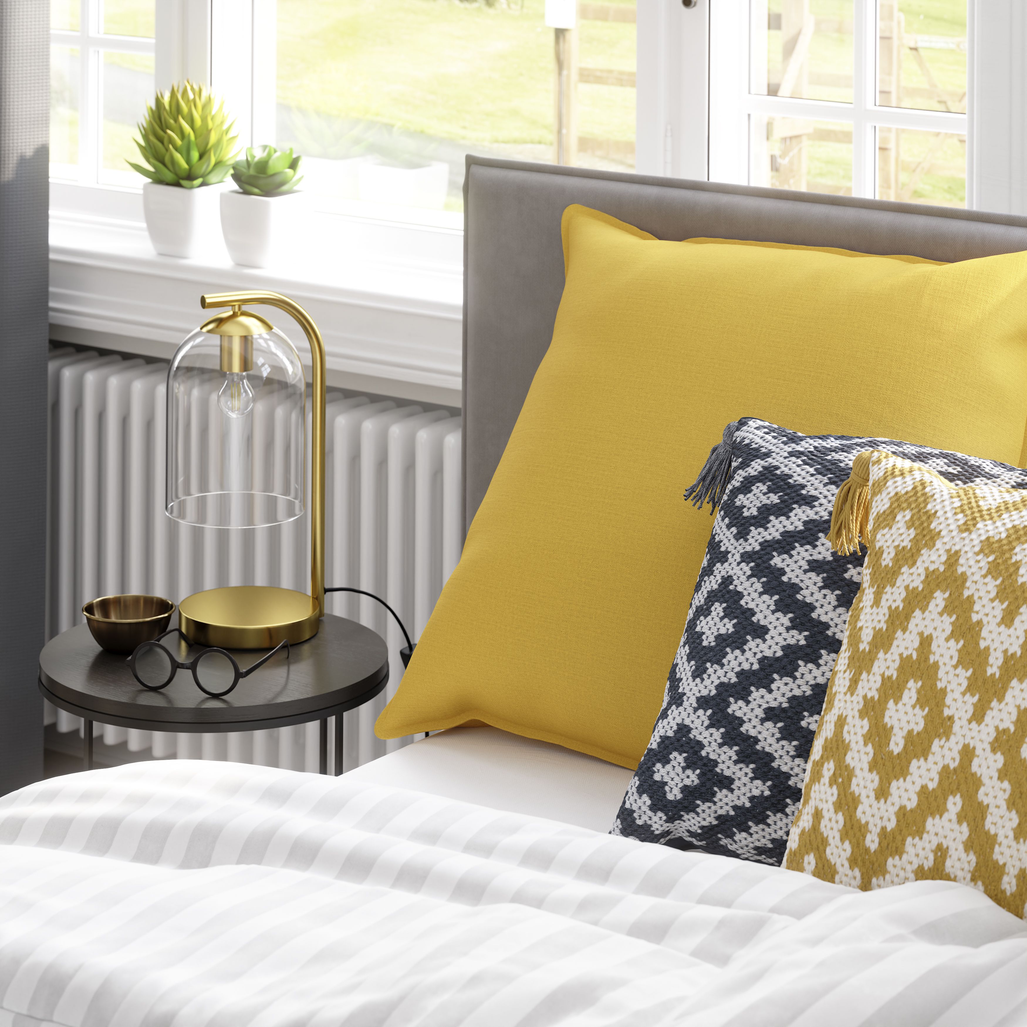 GoodHome Hiva Yellow Plain Indoor Cushion (L)60cm x (W)60cm