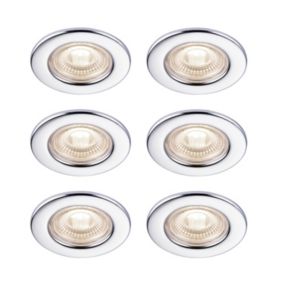 GoodHome Hodgkin Chrome effect Fixed LED Fire-rated Neutral white Downlight IP65, Pack of 6