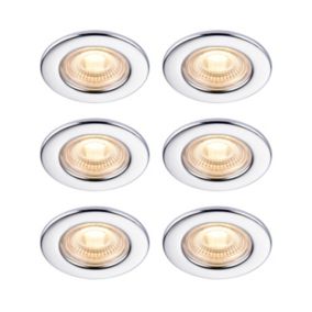 GoodHome Hodgkin Chrome effect Fixed LED Fire-rated Warm white Downlight IP65, Pack of 6
