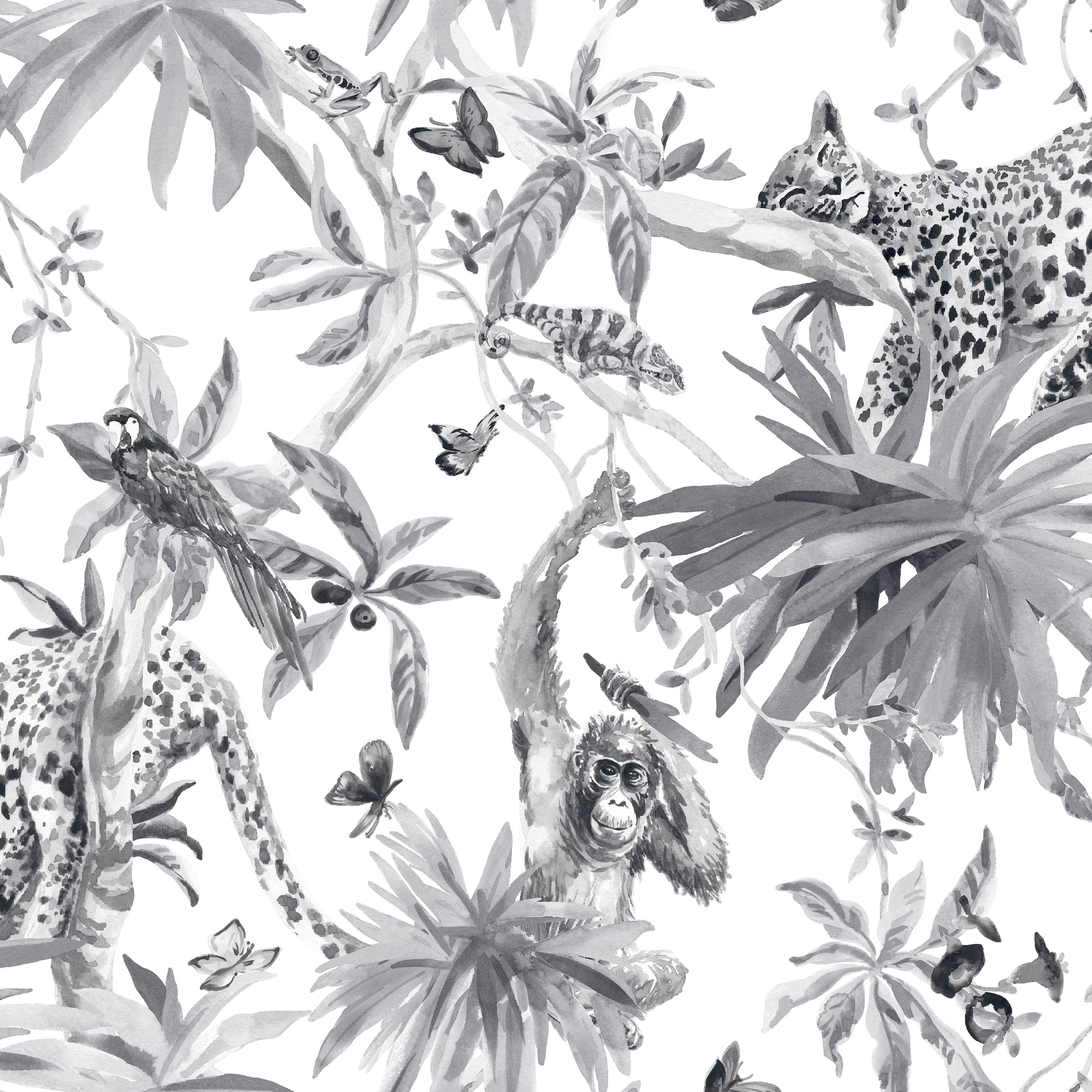 GoodHome Howlit Black & white Jungle Textured Wallpaper