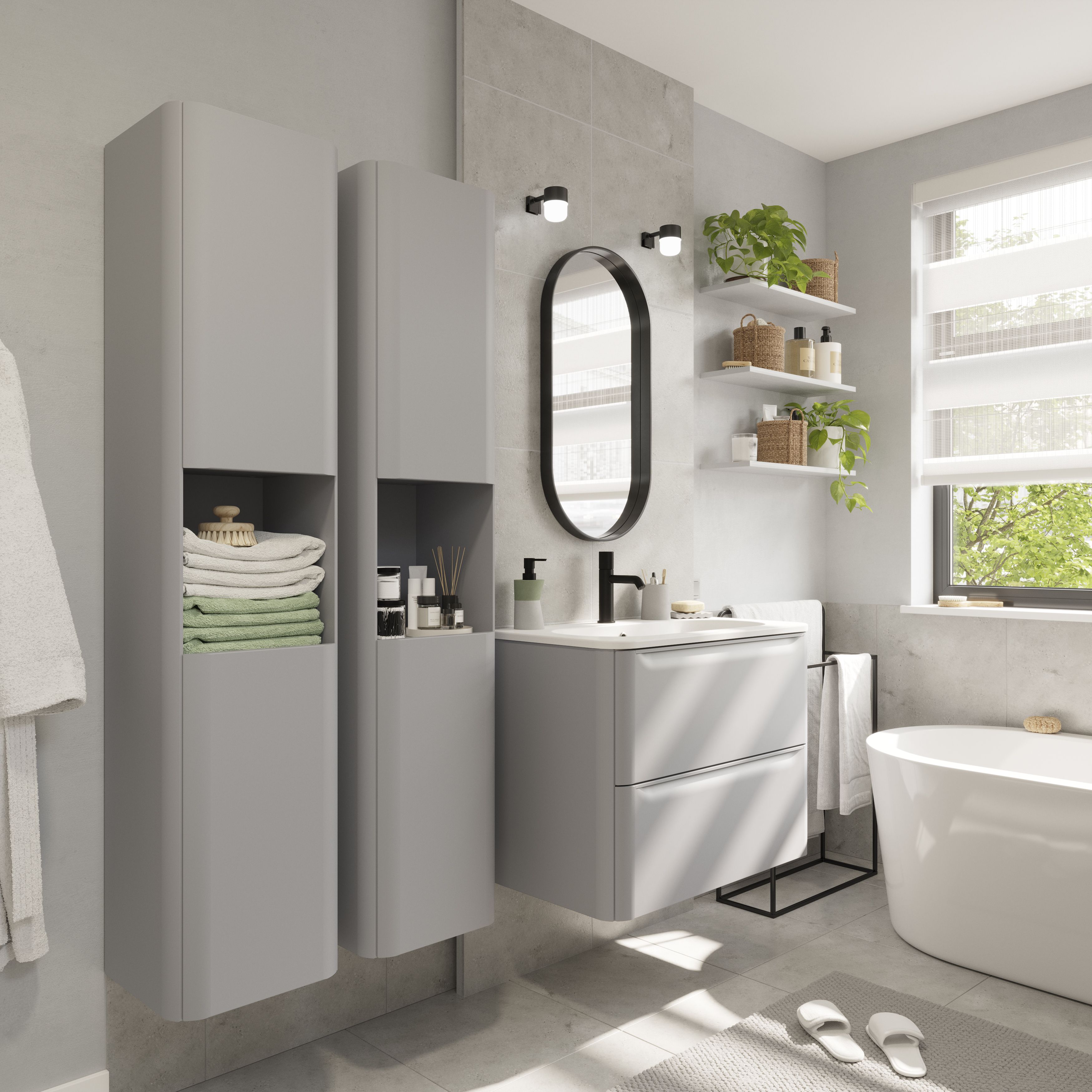 GoodHome Huron Gloss White Acrylic Freestanding Oval Double ended Bath (L)1800mm (W)800mm