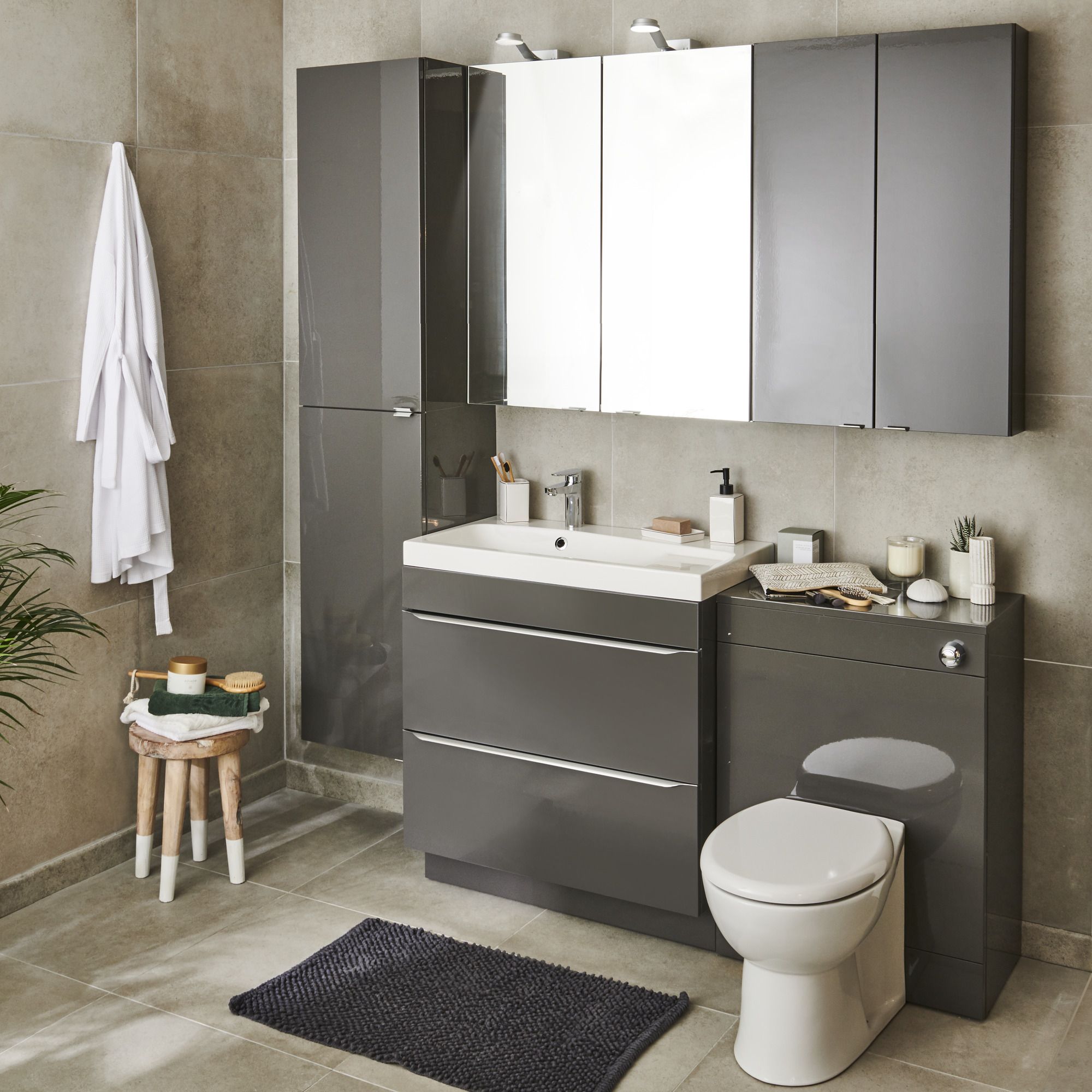 GoodHome Imandra Gloss Anthracite Bathroom Cabinet (H)82cm (W)80cm