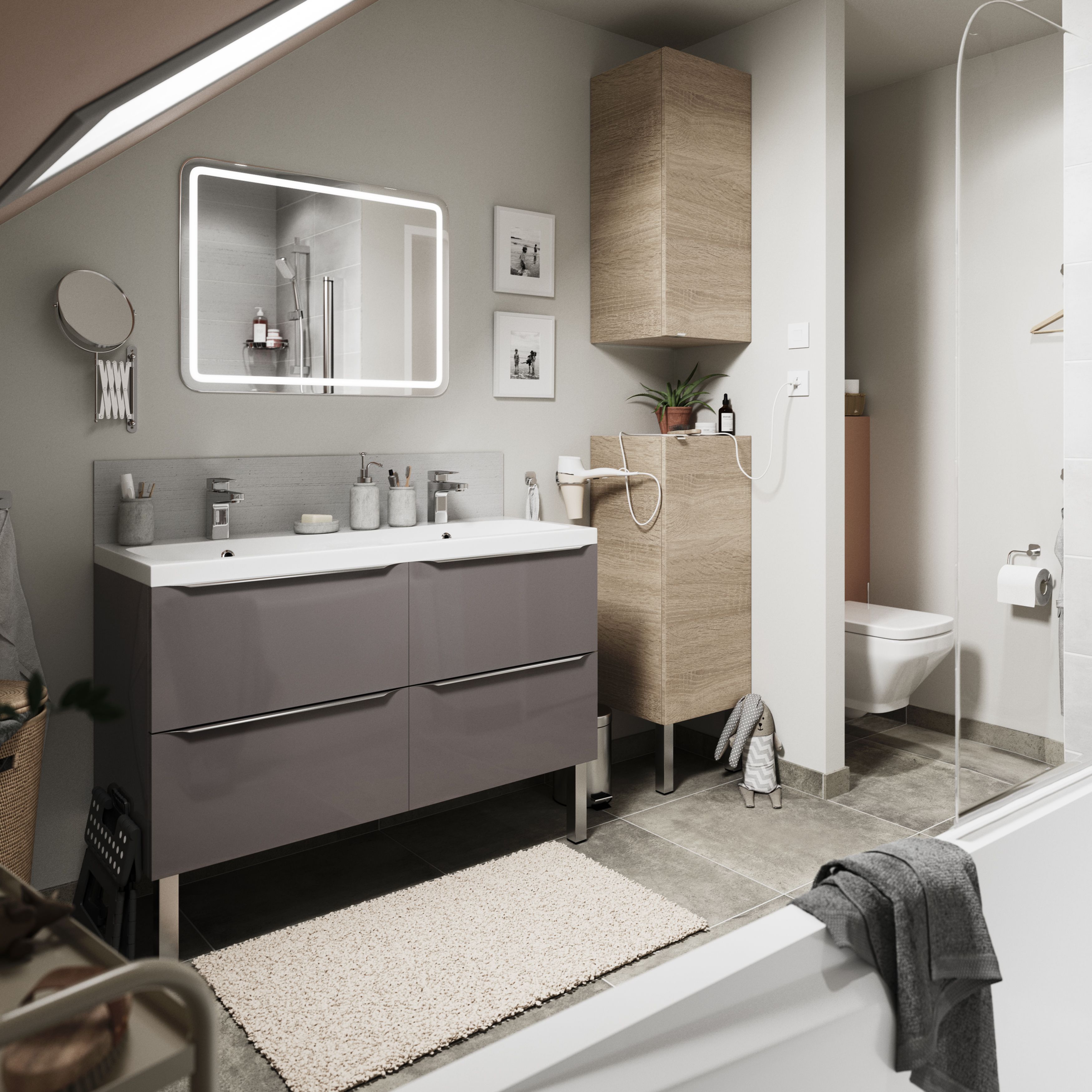 GoodHome Imandra Gloss Anthracite Wall-mounted Bathroom Vanity unit (H)60cm (W)120cm