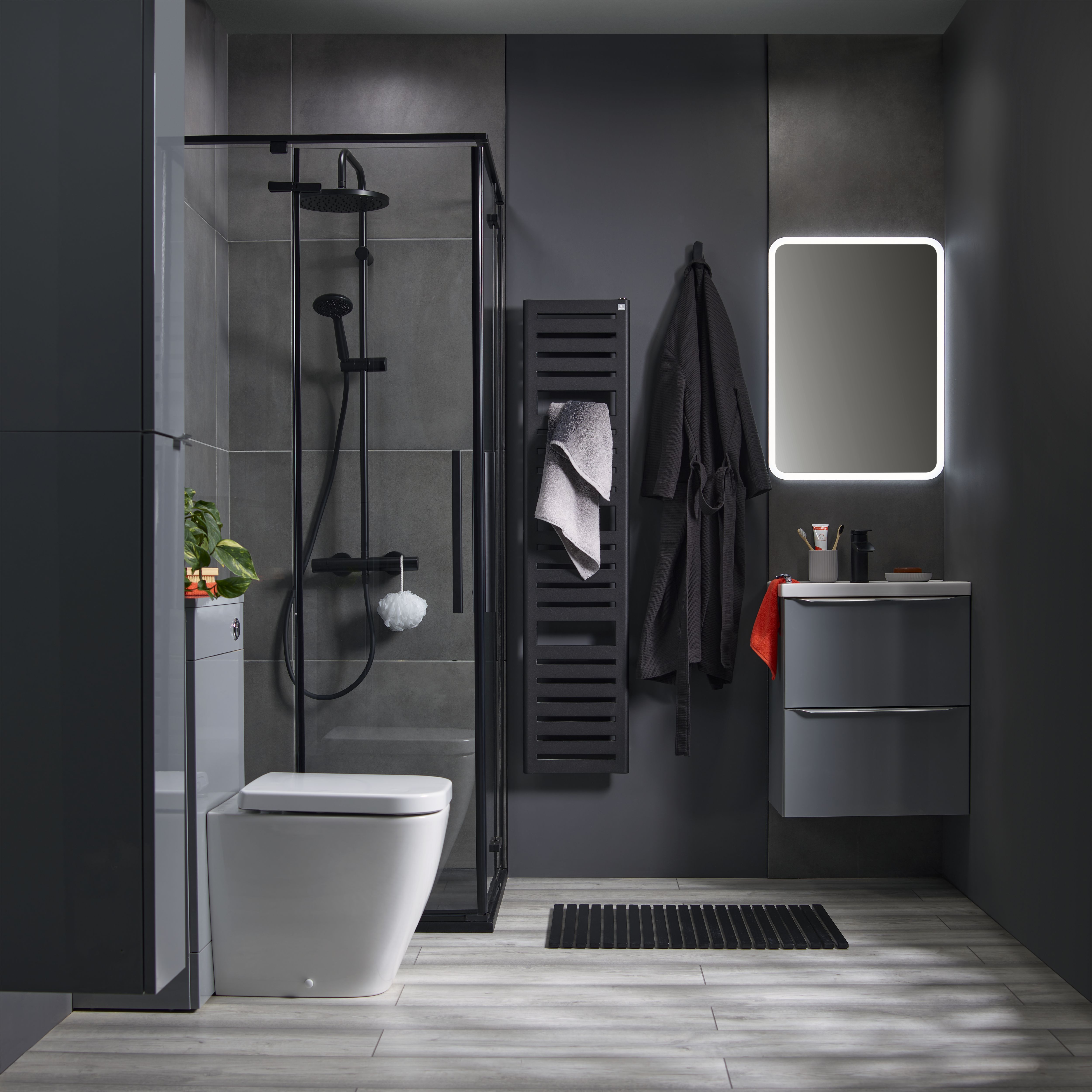 GoodHome Imandra Gloss Grey Freestanding Toilet Cabinet (W)500mm (H)840mm