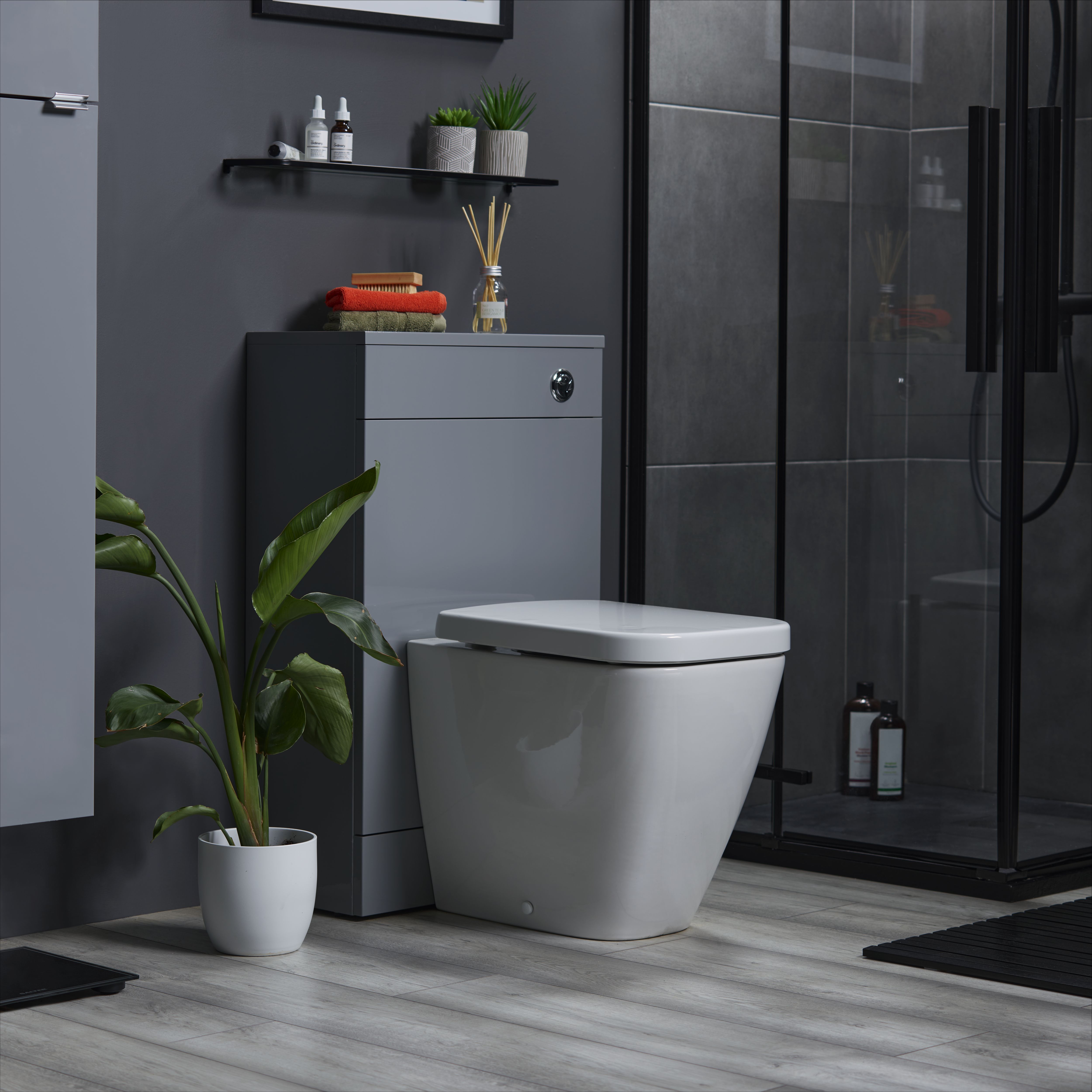 GoodHome Imandra Gloss Grey Freestanding Toilet Cabinet (W)500mm (H)840mm