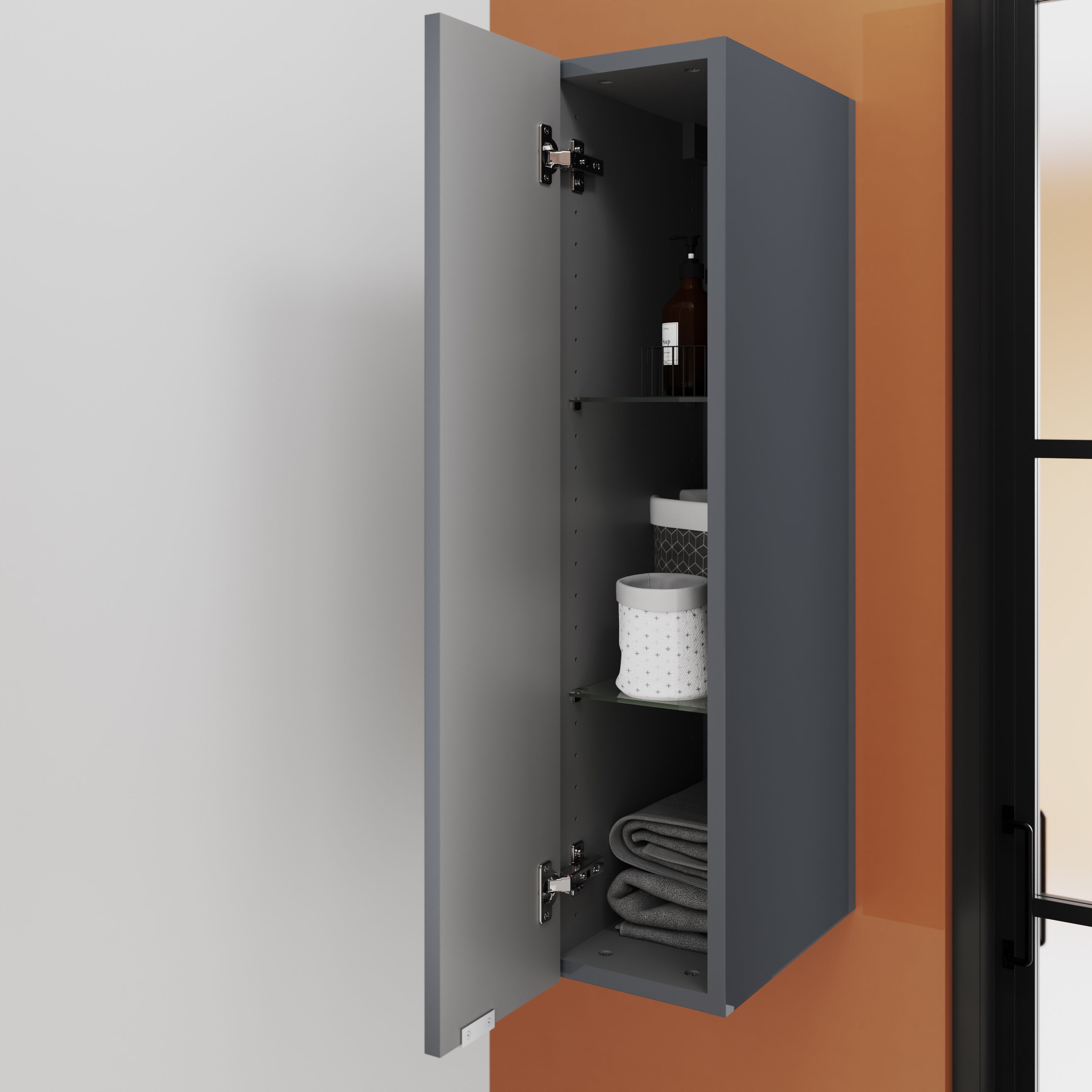 GoodHome Imandra Gloss Grey Single Deep Wall Cabinet (W)200mm (H)900mm