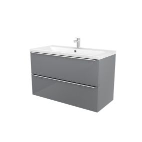 GoodHome Imandra Gloss Grey Wall-mounted Bathroom Vanity unit (H)60cm (W)100cm