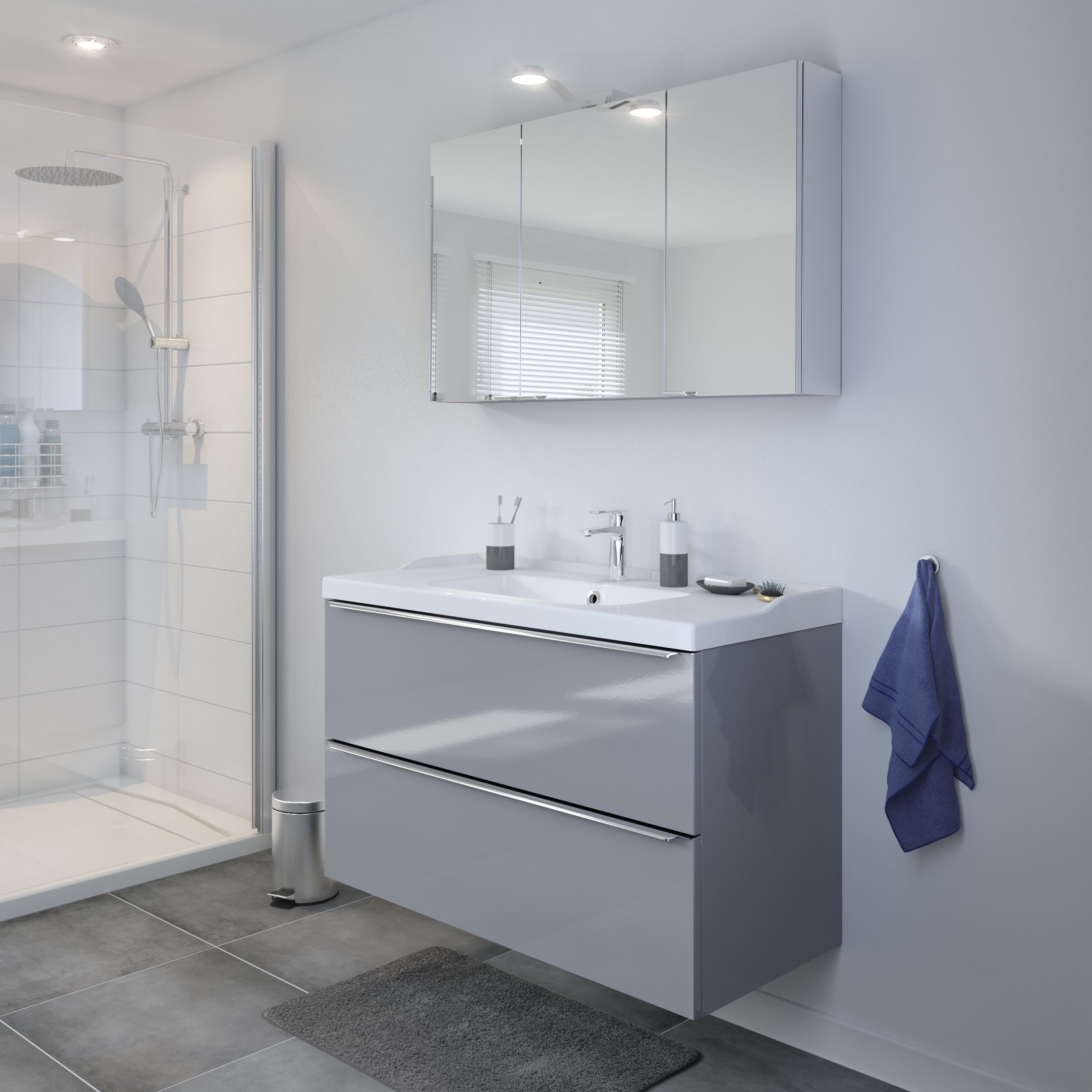 GoodHome Imandra Gloss Grey Wall-mounted Bathroom Vanity unit (H)60cm (W)100cm