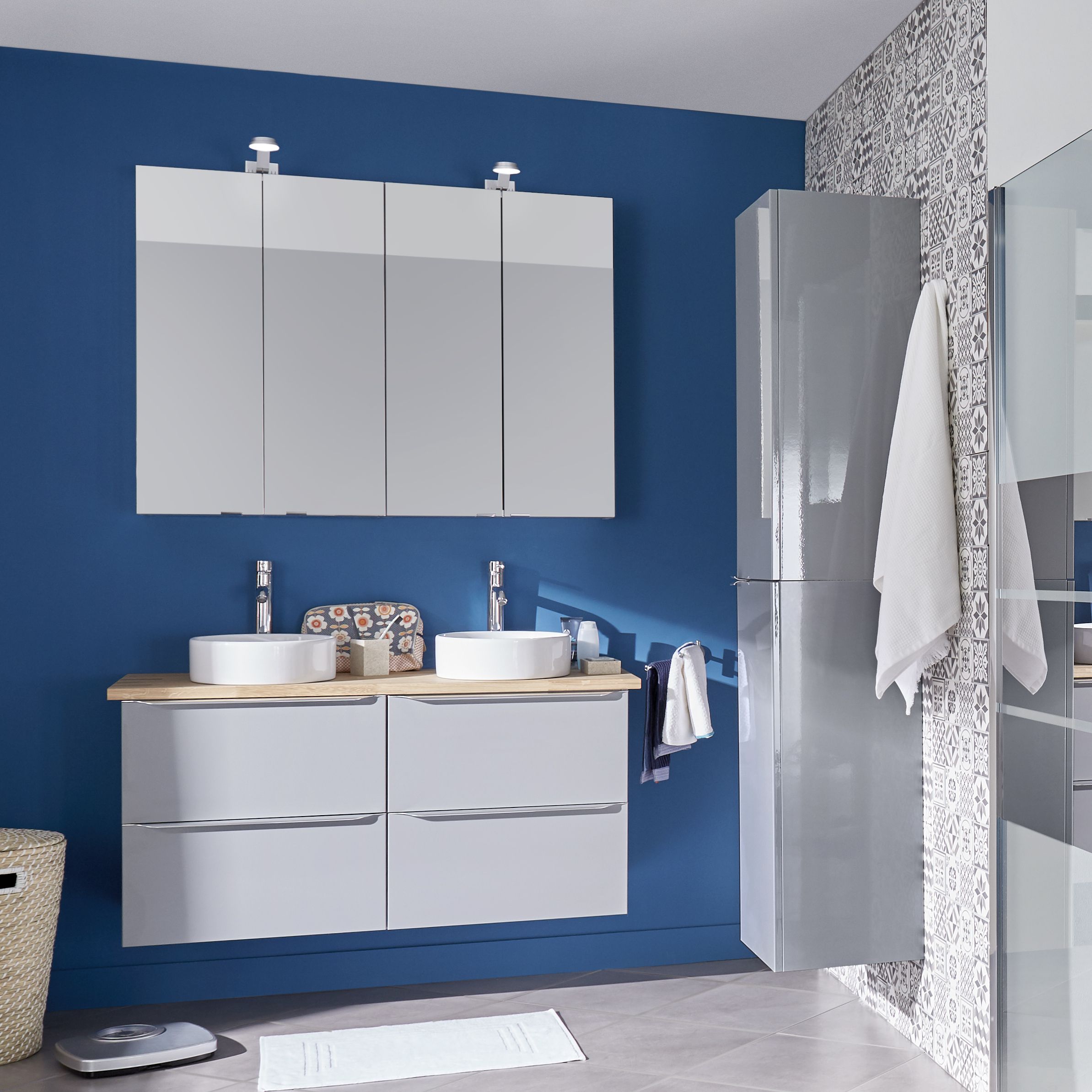 GoodHome Imandra Gloss Grey Wall-mounted Bathroom Vanity unit (H)60cm (W)120cm