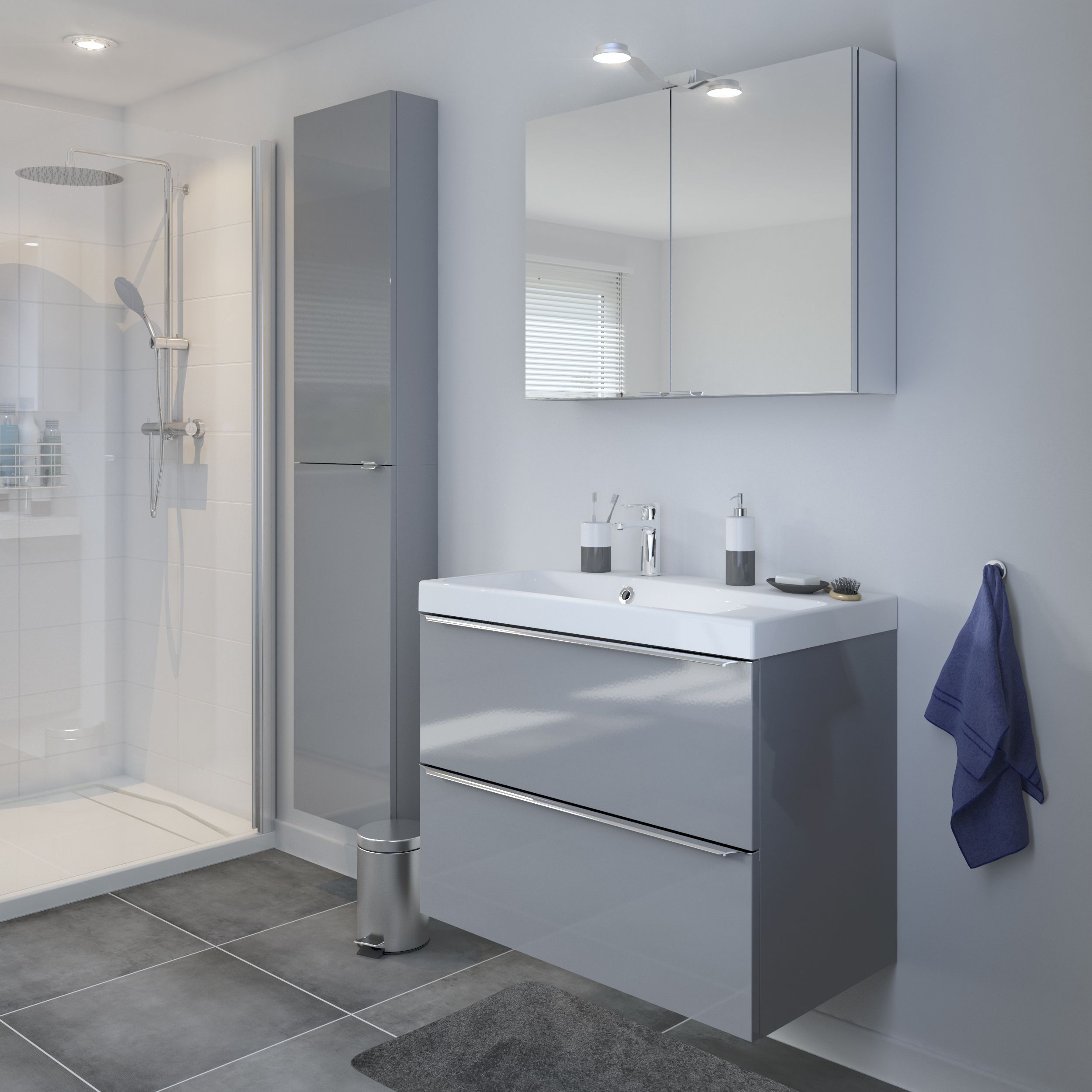 GoodHome Imandra Gloss Grey Wall-mounted Bathroom Vanity unit (H)60cm (W)80cm