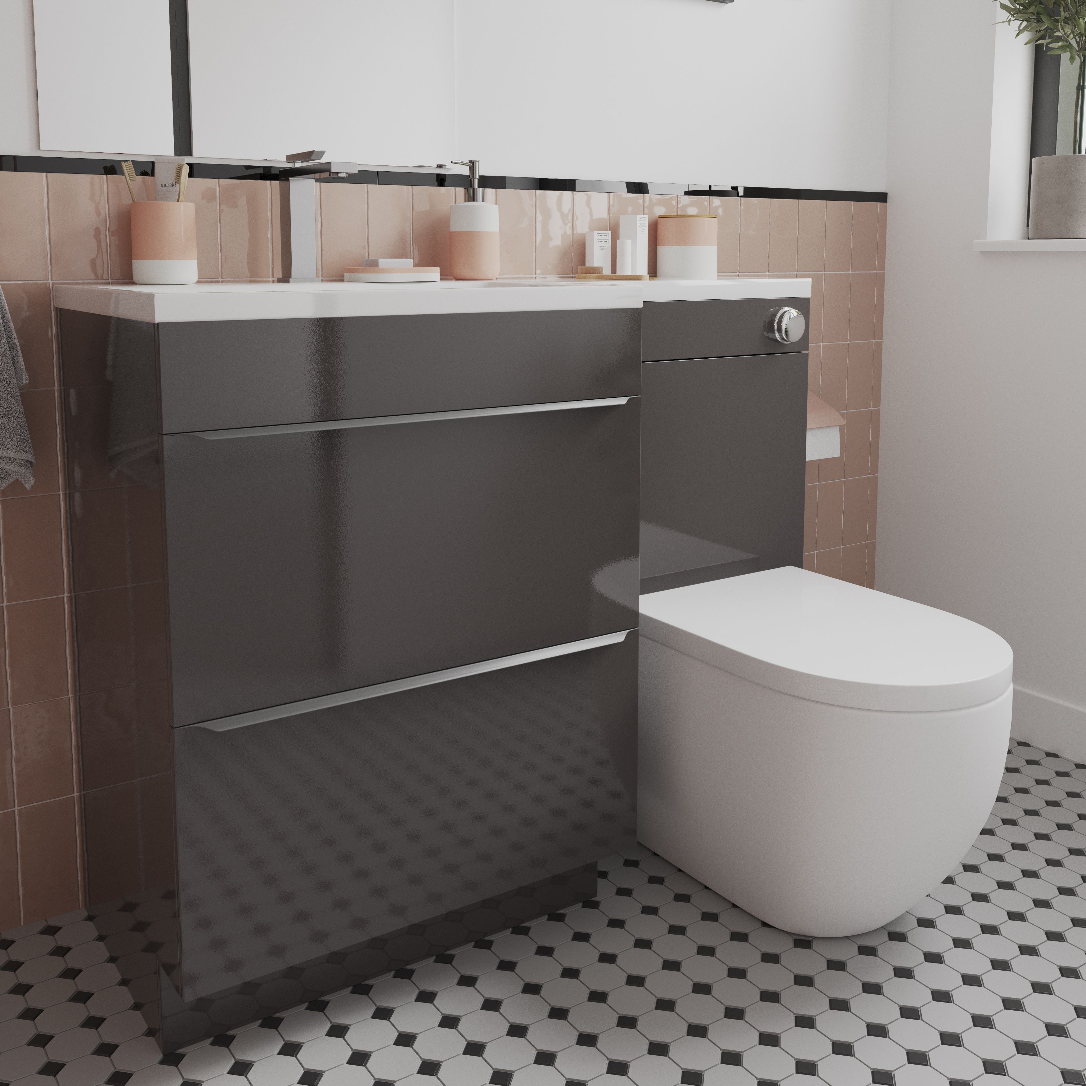 GoodHome Imandra Gloss Warm Grey Freestanding Toilet Cabinet (W)500mm (H)840mm