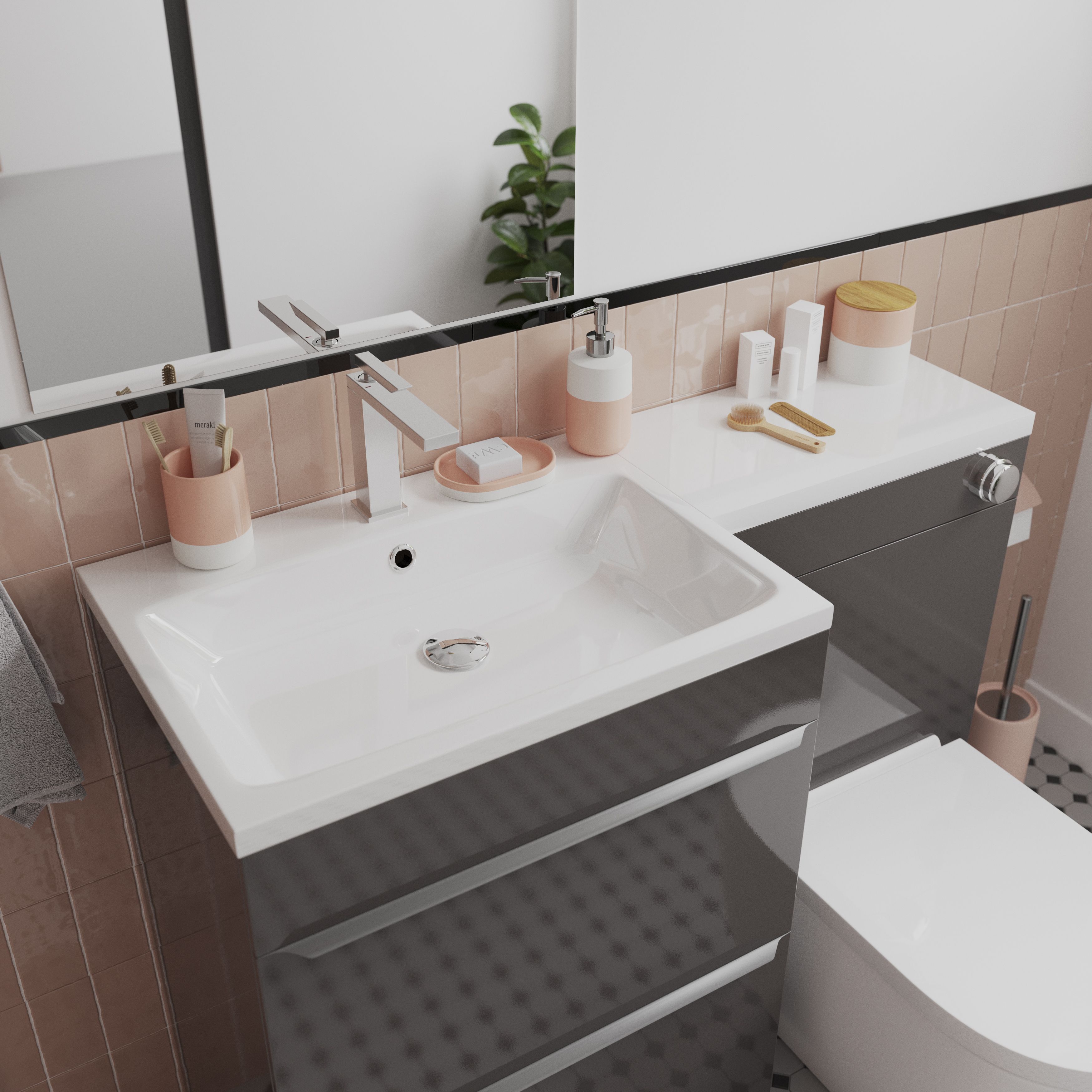 GoodHome Imandra Gloss Warm Grey Freestanding Toilet Cabinet (W)500mm (H)840mm