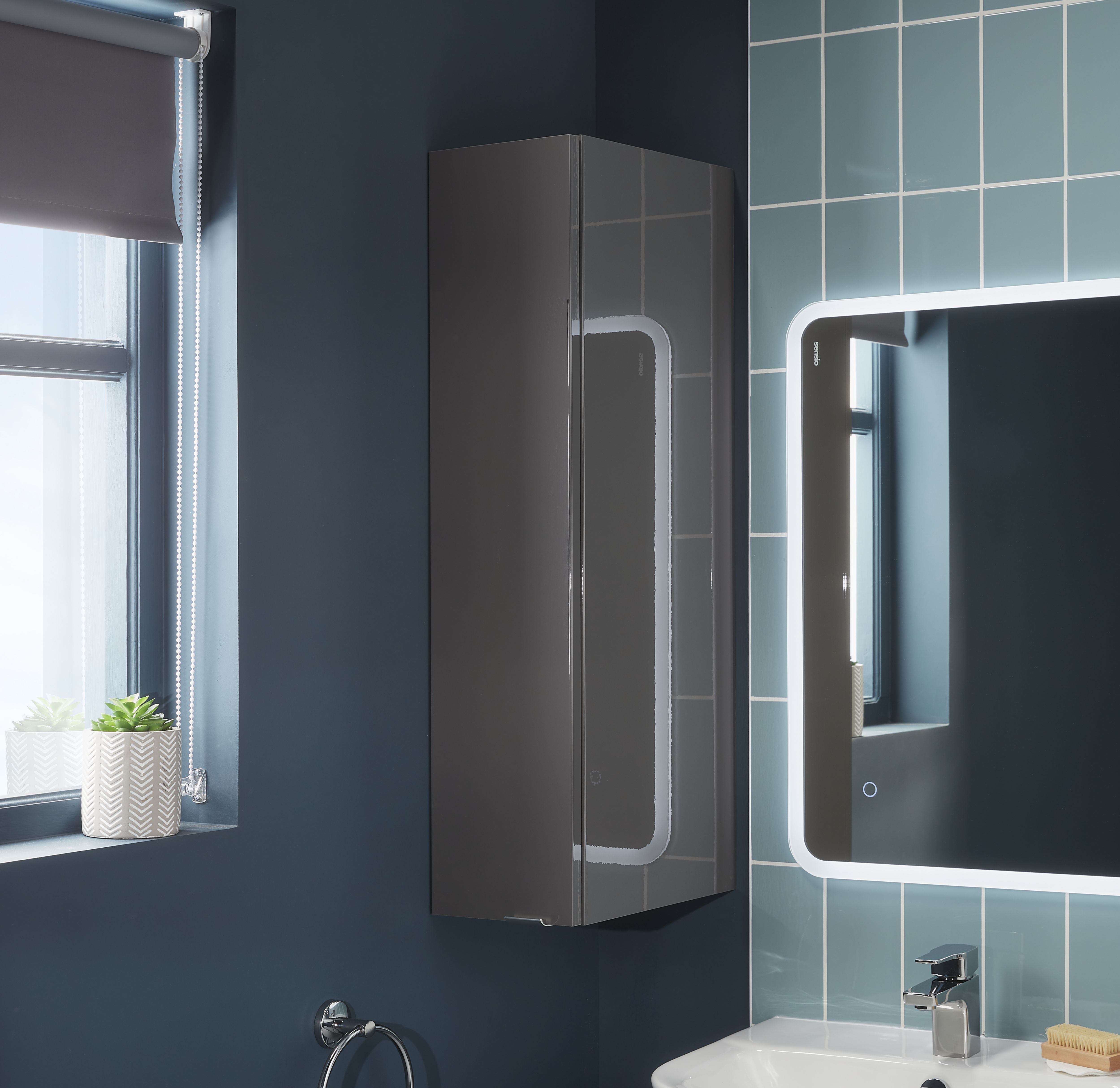 GoodHome Imandra Gloss Warm grey Single Deep Wall cabinet (W)200mm (H)900mm
