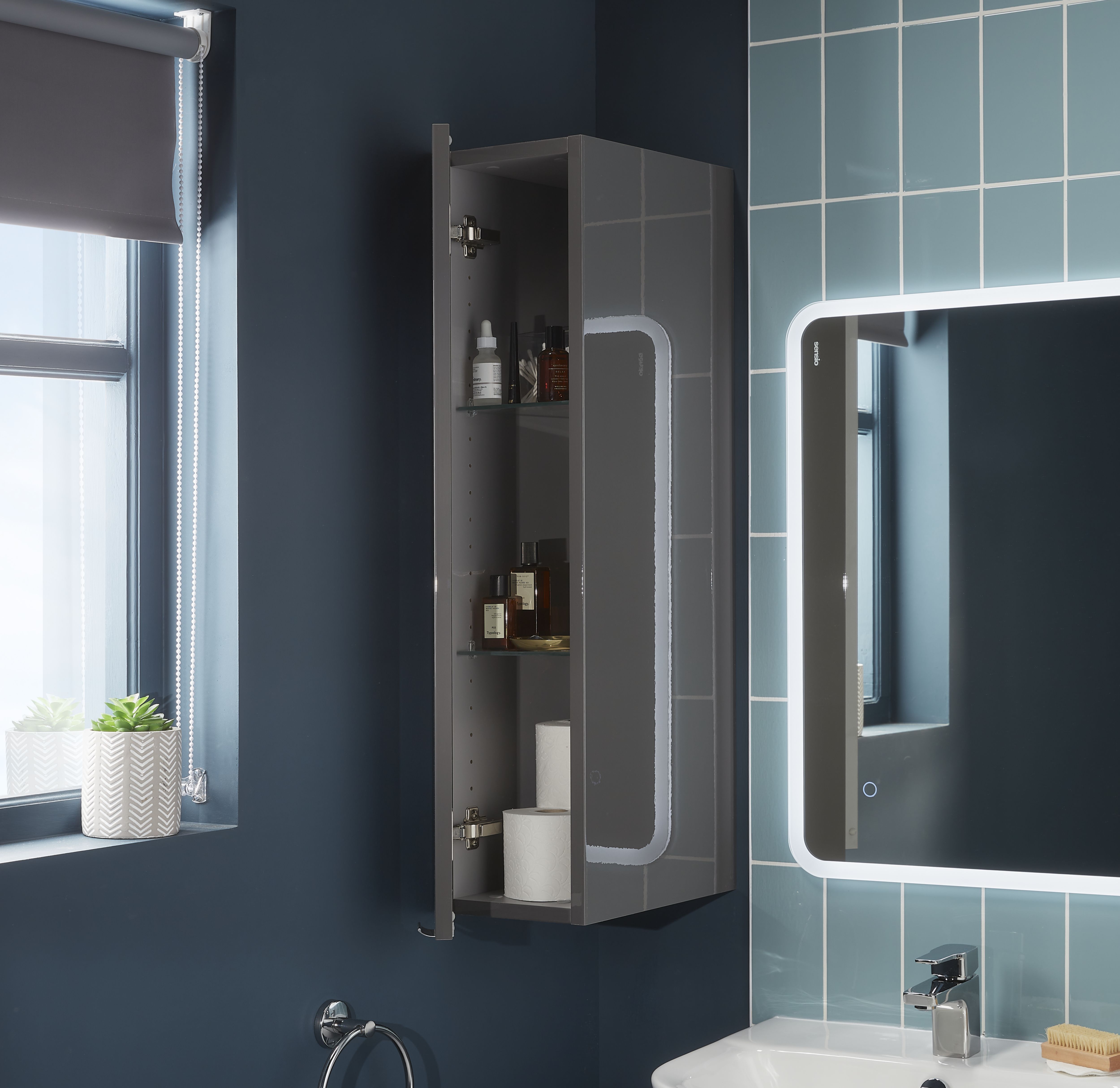 GoodHome Imandra Gloss Warm grey Single Deep Wall cabinet (W)200mm (H)900mm