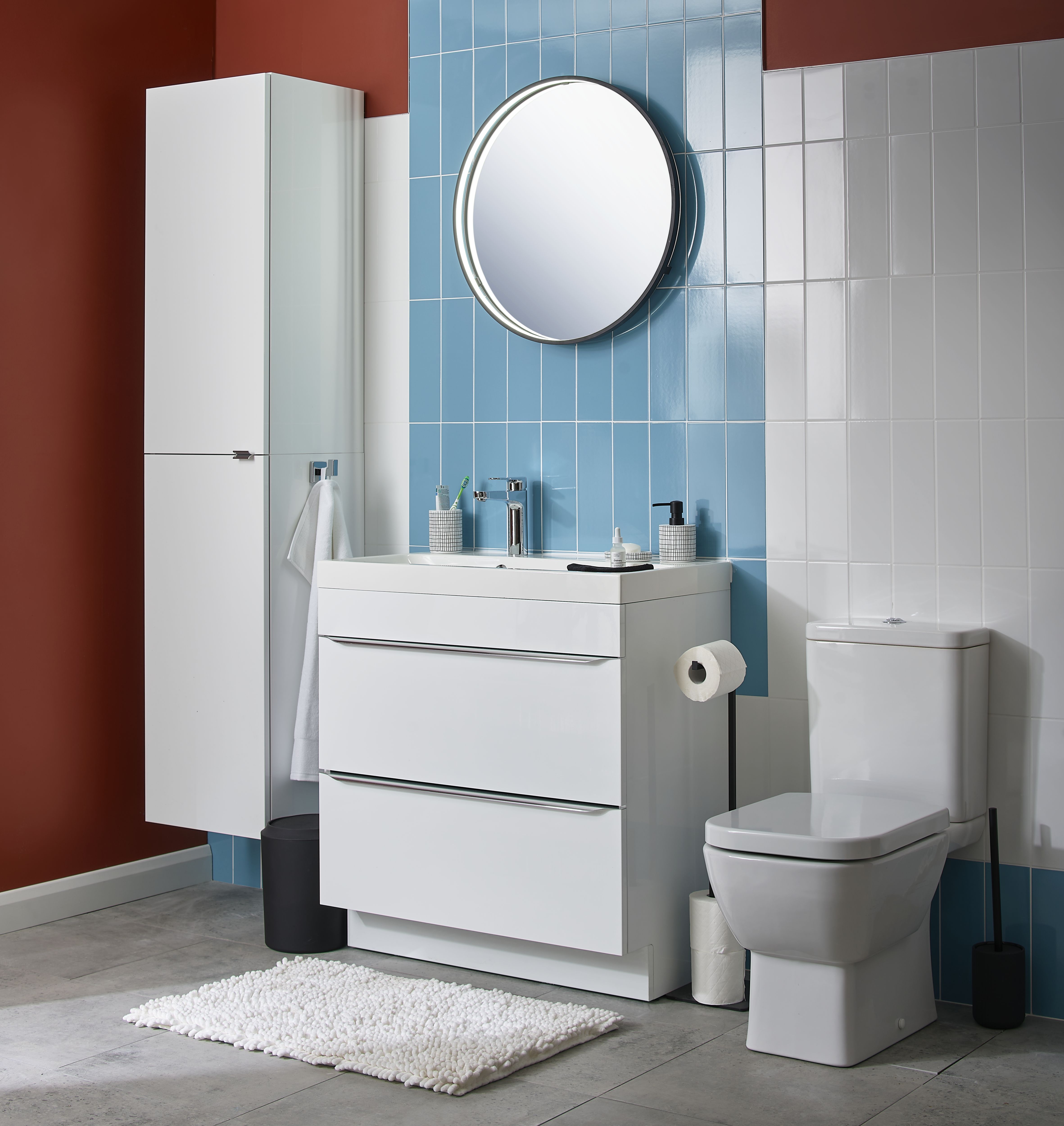 GoodHome Imandra Gloss White Bathroom Cabinet (H)82cm (W)80cm