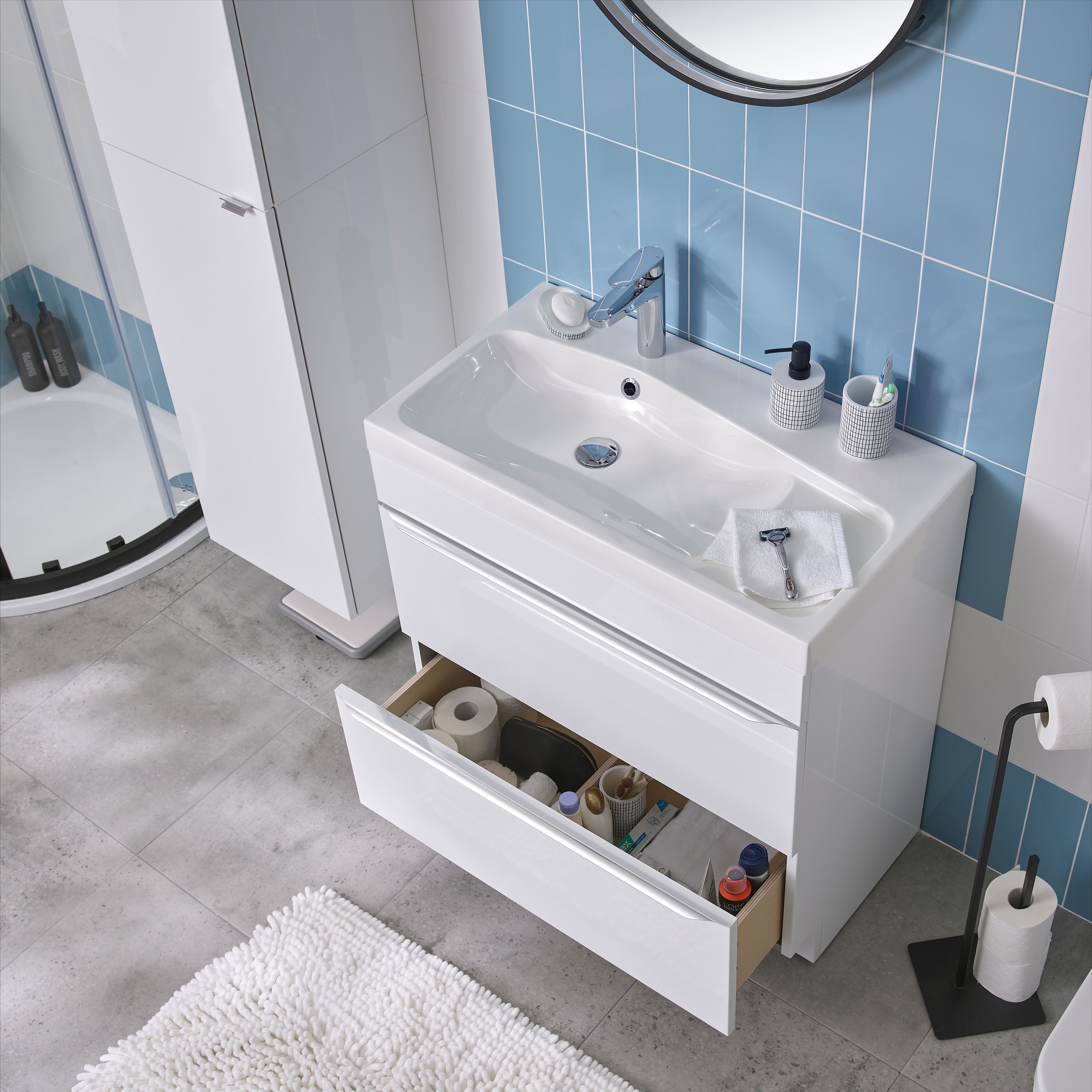 GoodHome Imandra Gloss White Bathroom Cabinet (H)82cm (W)80cm