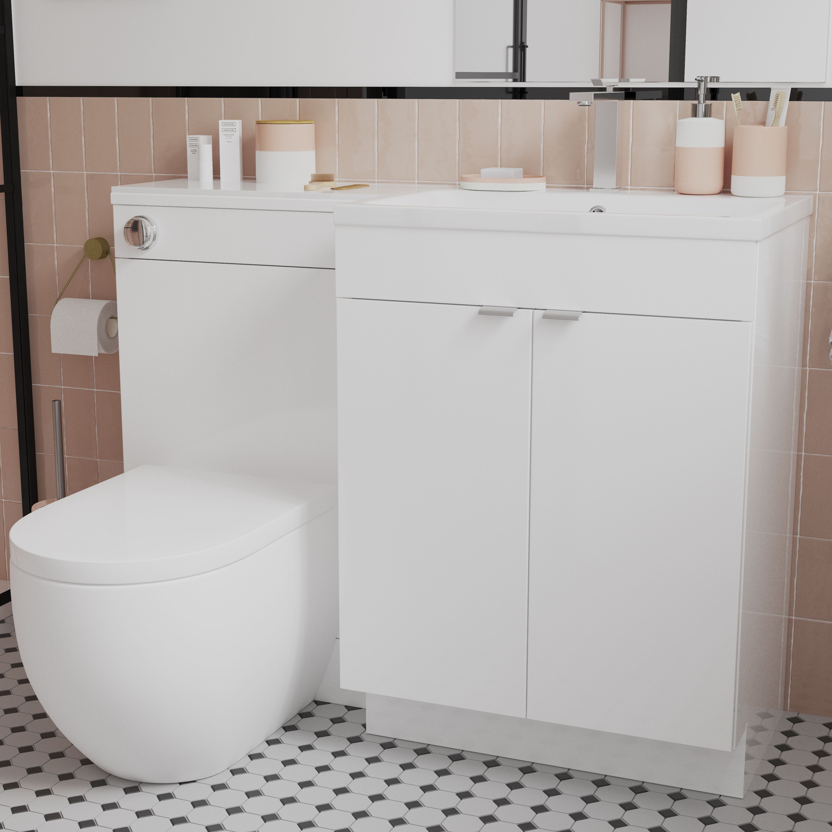 GoodHome Imandra Gloss White Double Bathroom Cabinet (H)82cm (W)60cm