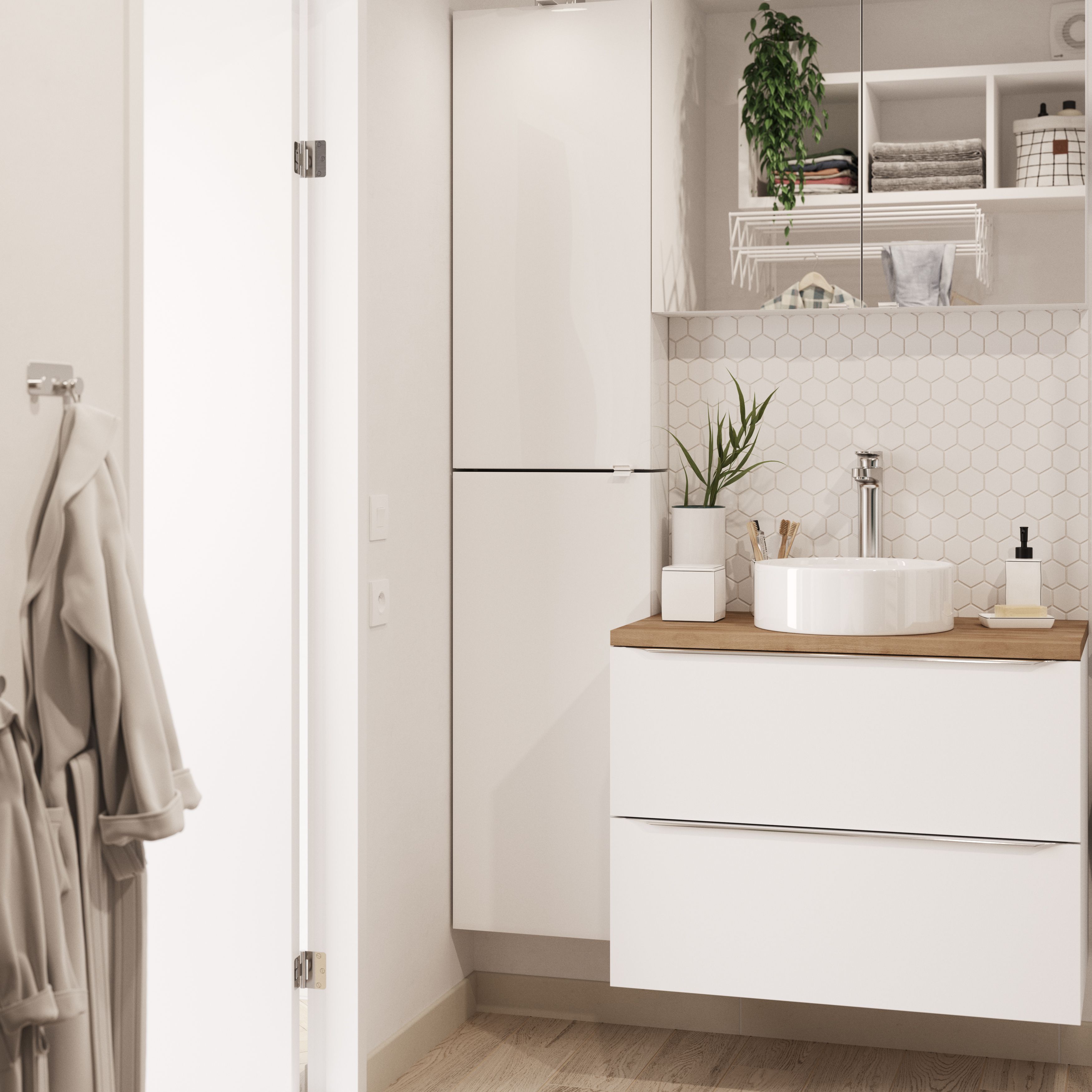 GoodHome Imandra Gloss White Single Bathroom Wall cabinet (H)90cm (W)40cm