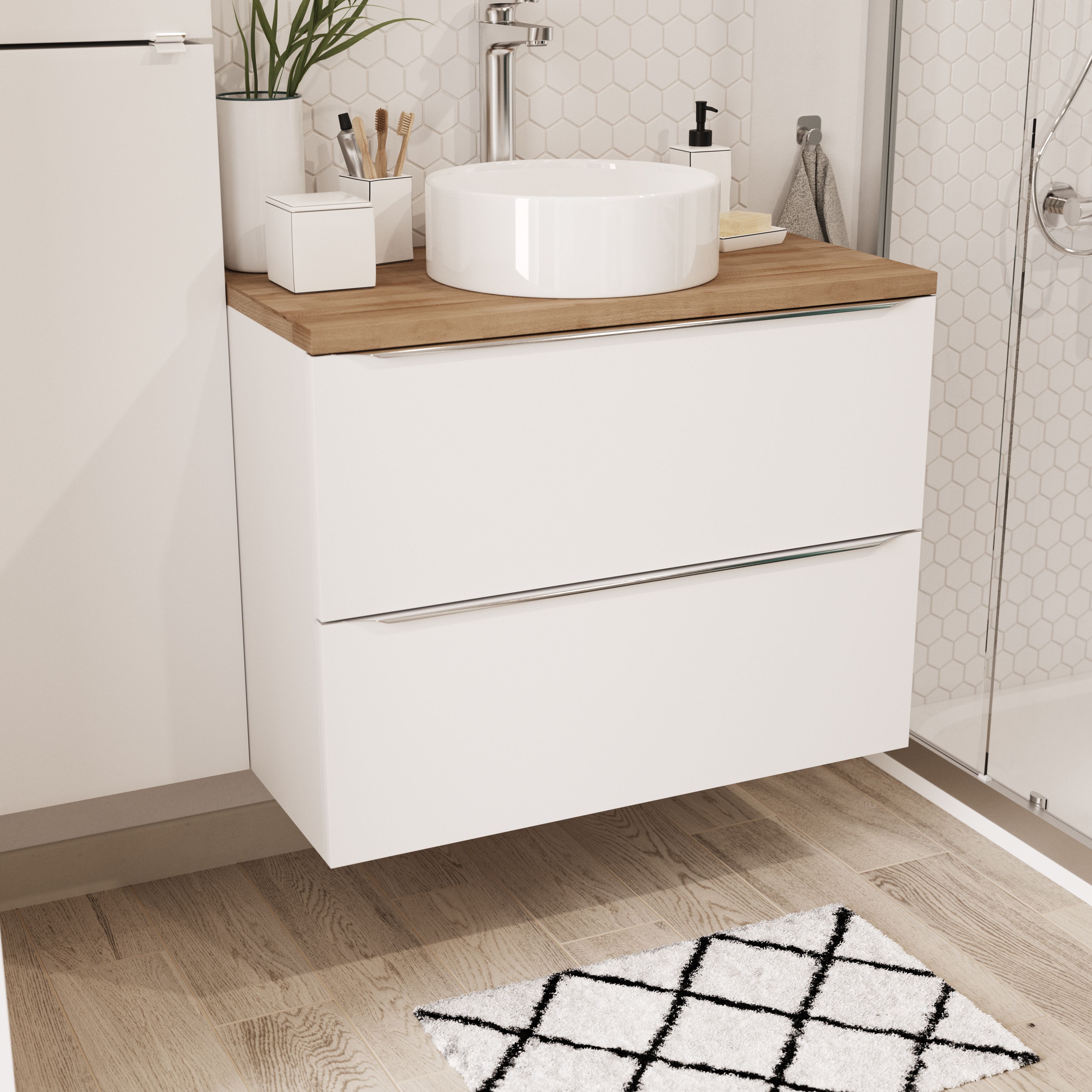 GoodHome Imandra Gloss White Wall-mounted Bathroom Vanity unit (H)60cm (W)80cm