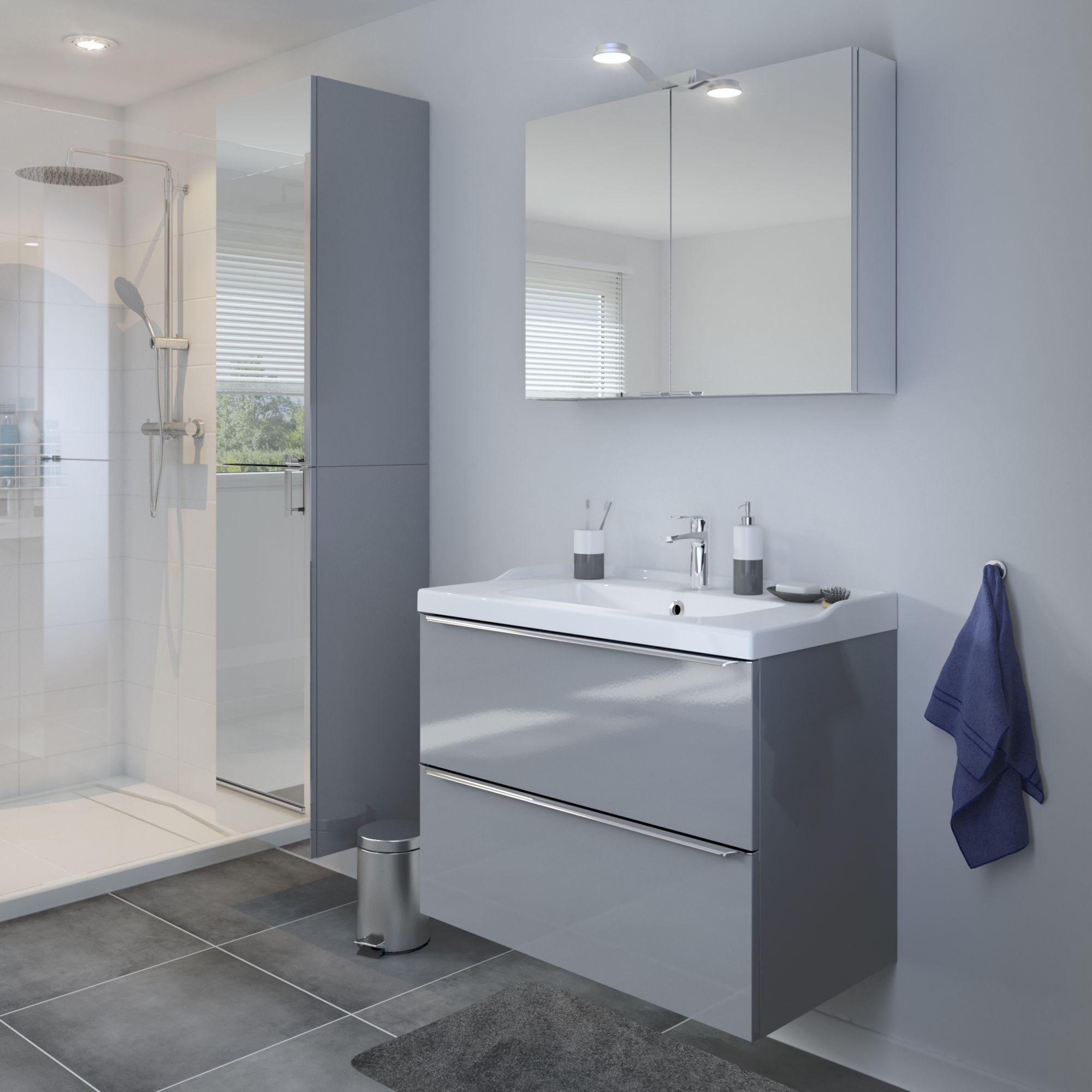 GoodHome Imandra & Lana Grey Wall-mounted Vanity unit & basin set (W)804mm