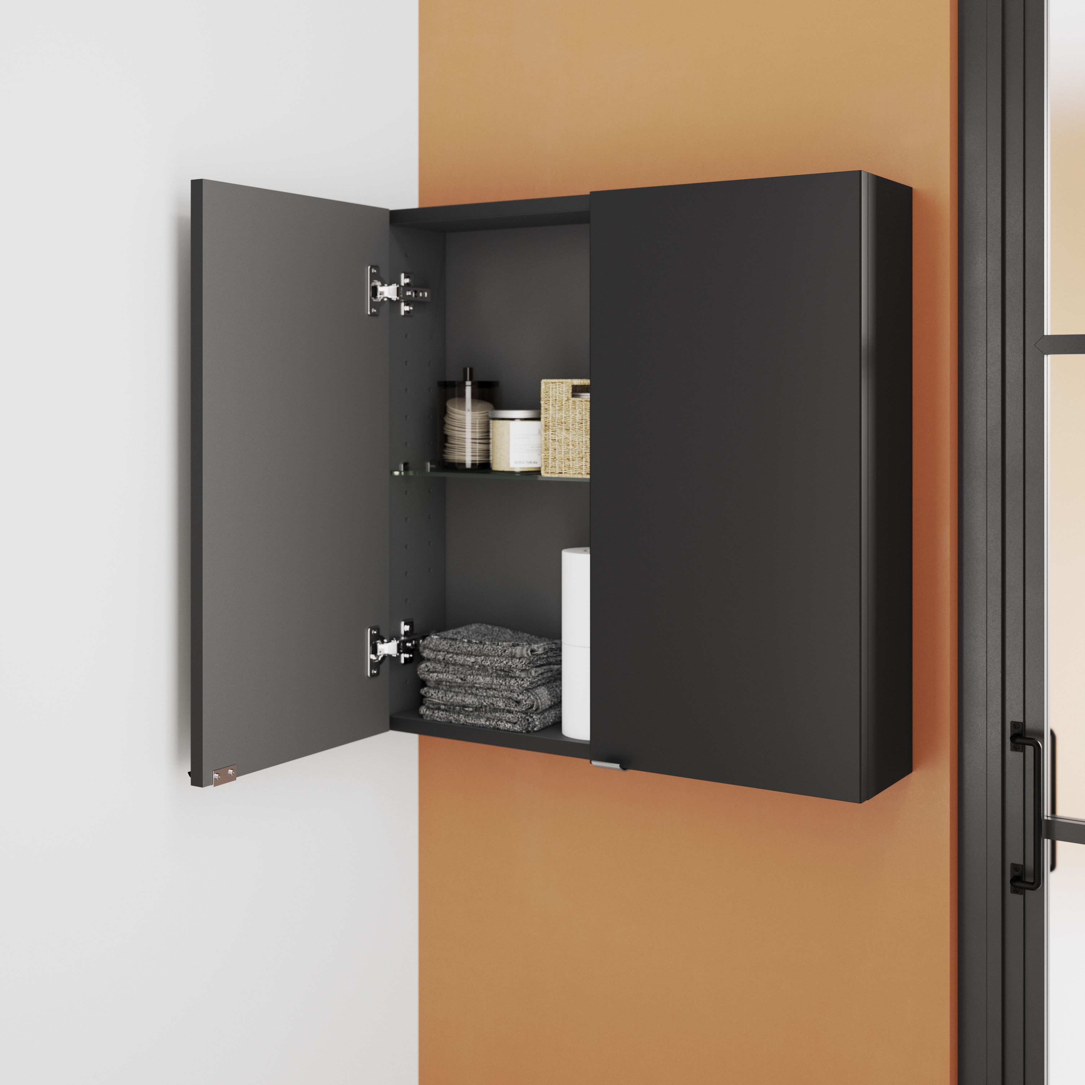 GoodHome Imandra Matt Black Double Wall Cabinet (W)600mm (H)600mm