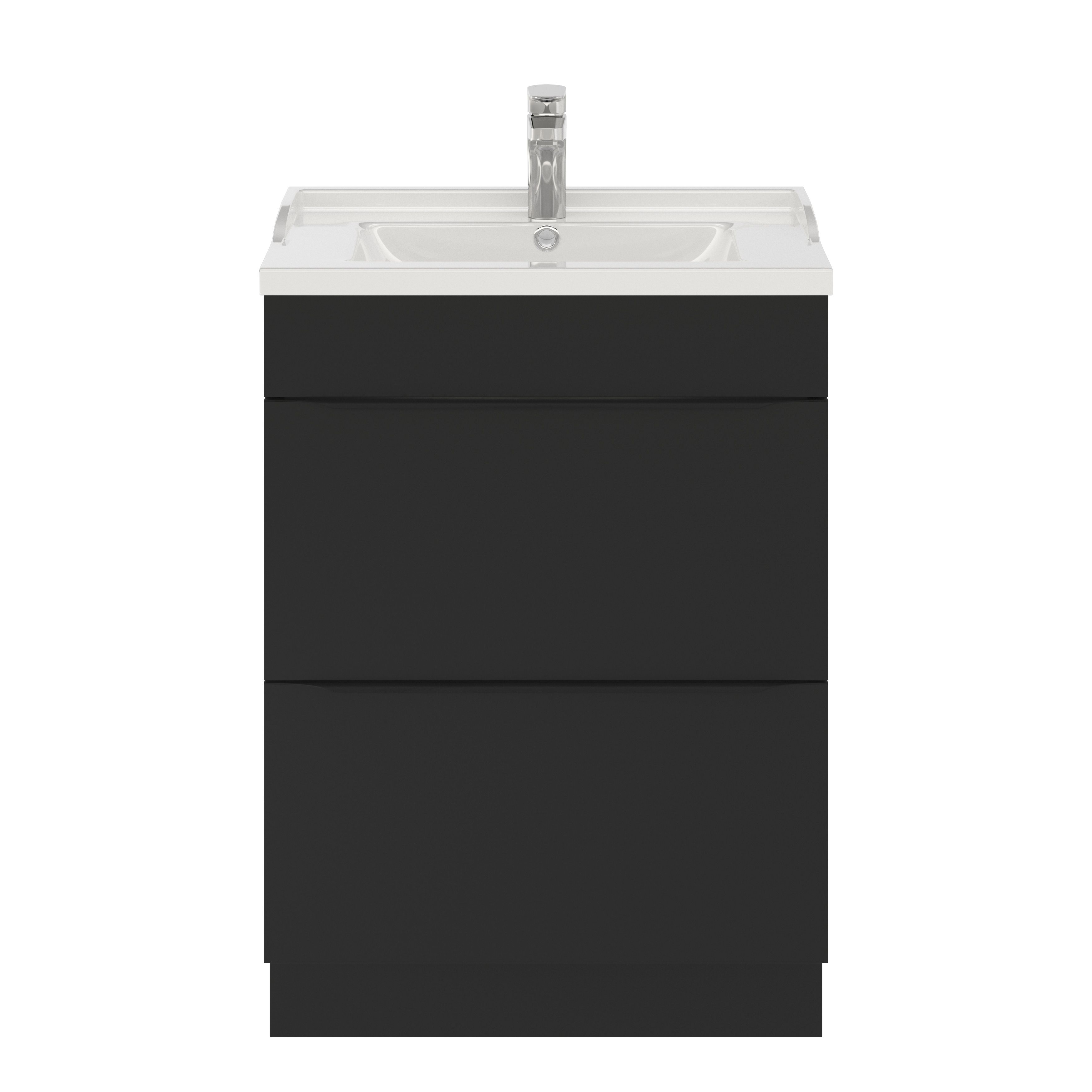GoodHome Imandra Matt Black Freestanding Bathroom Cabinet (H)82cm (W)60cm