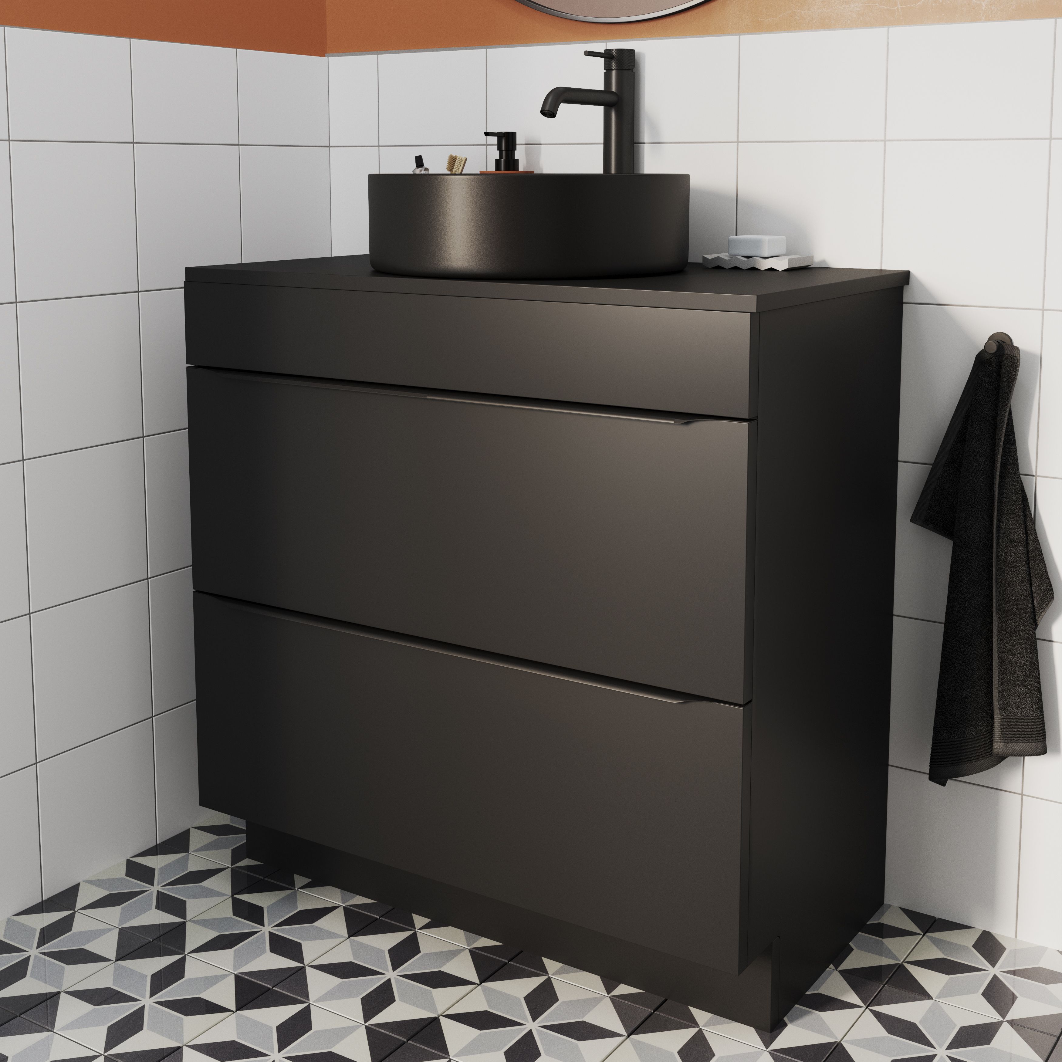 GoodHome Imandra Matt Black Freestanding Bathroom Cabinet (H)82cm (W)80cm