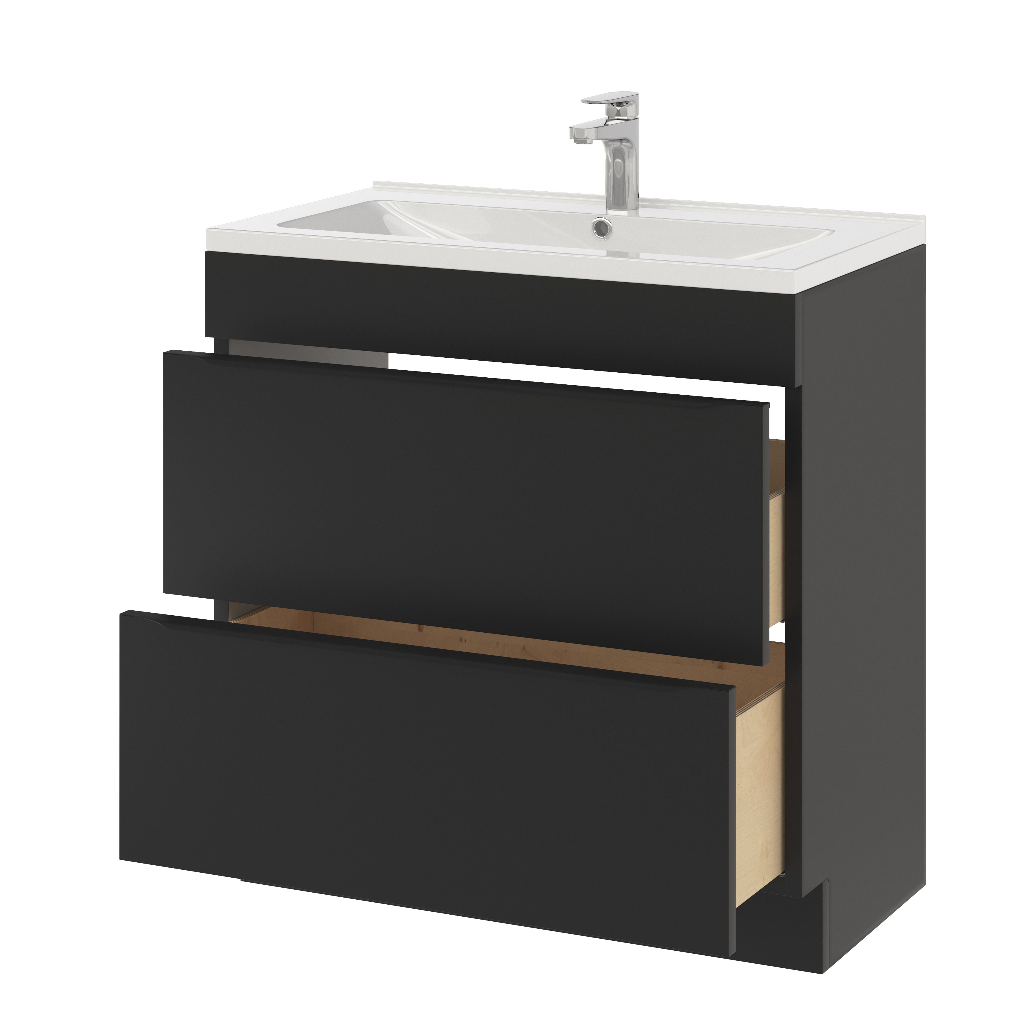 GoodHome Imandra Matt Black Freestanding Bathroom Cabinet (H)82cm (W)80cm