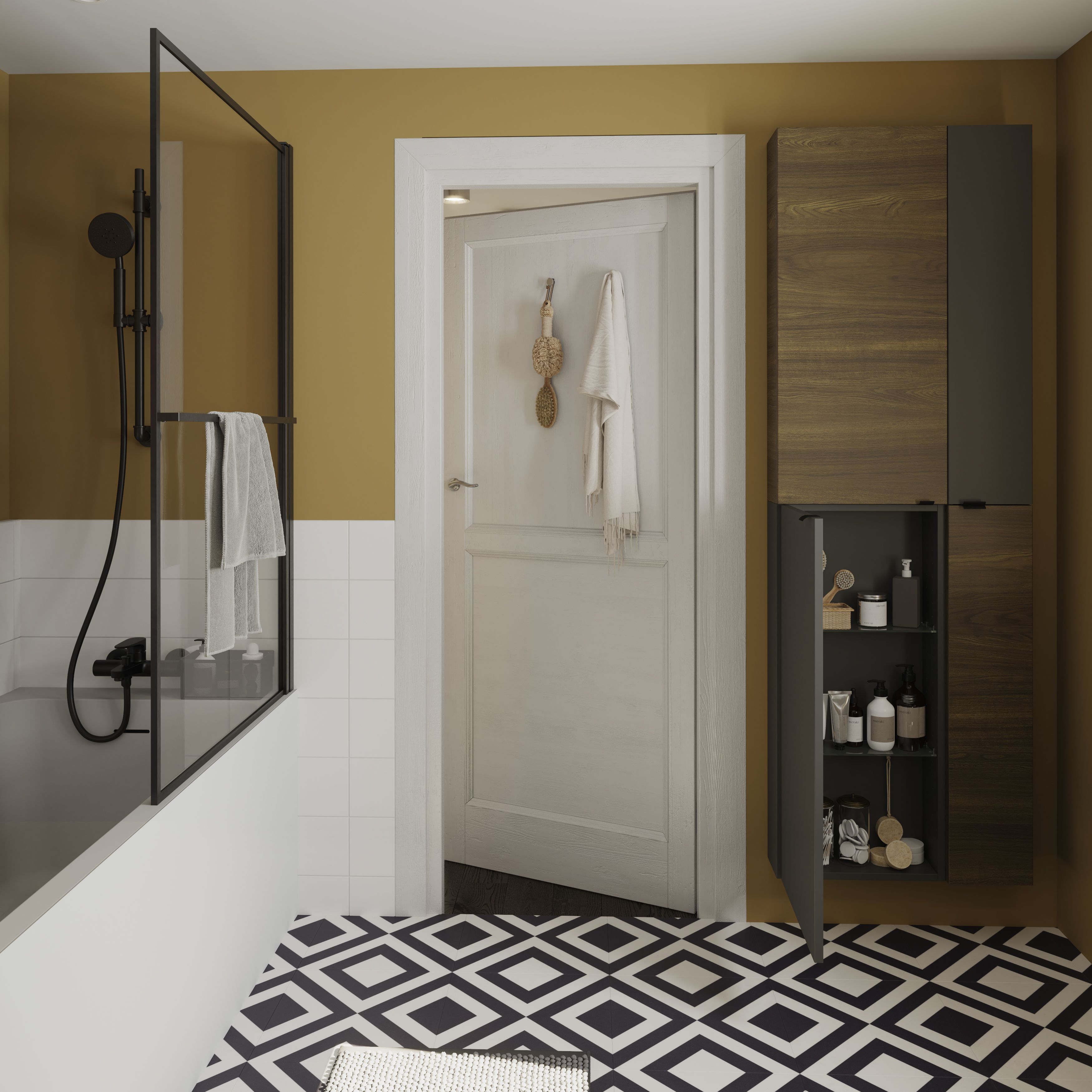 GoodHome Imandra Matt Black Single Deep Wall cabinet (W)400mm (H)900mm