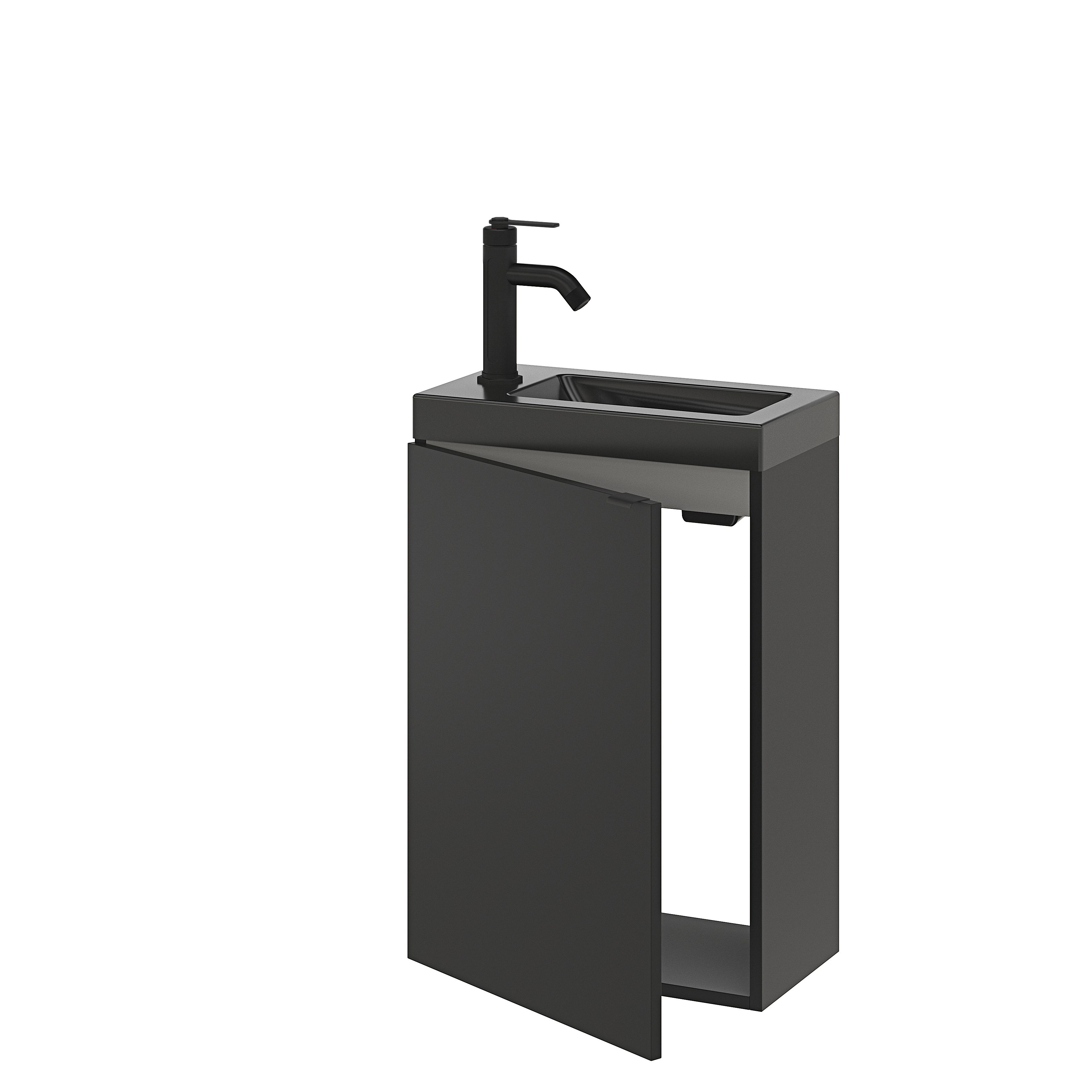 GoodHome Imandra Matt Black Single Wall-mounted Bathroom Cloakroom unit (H)55cm (W)44cm