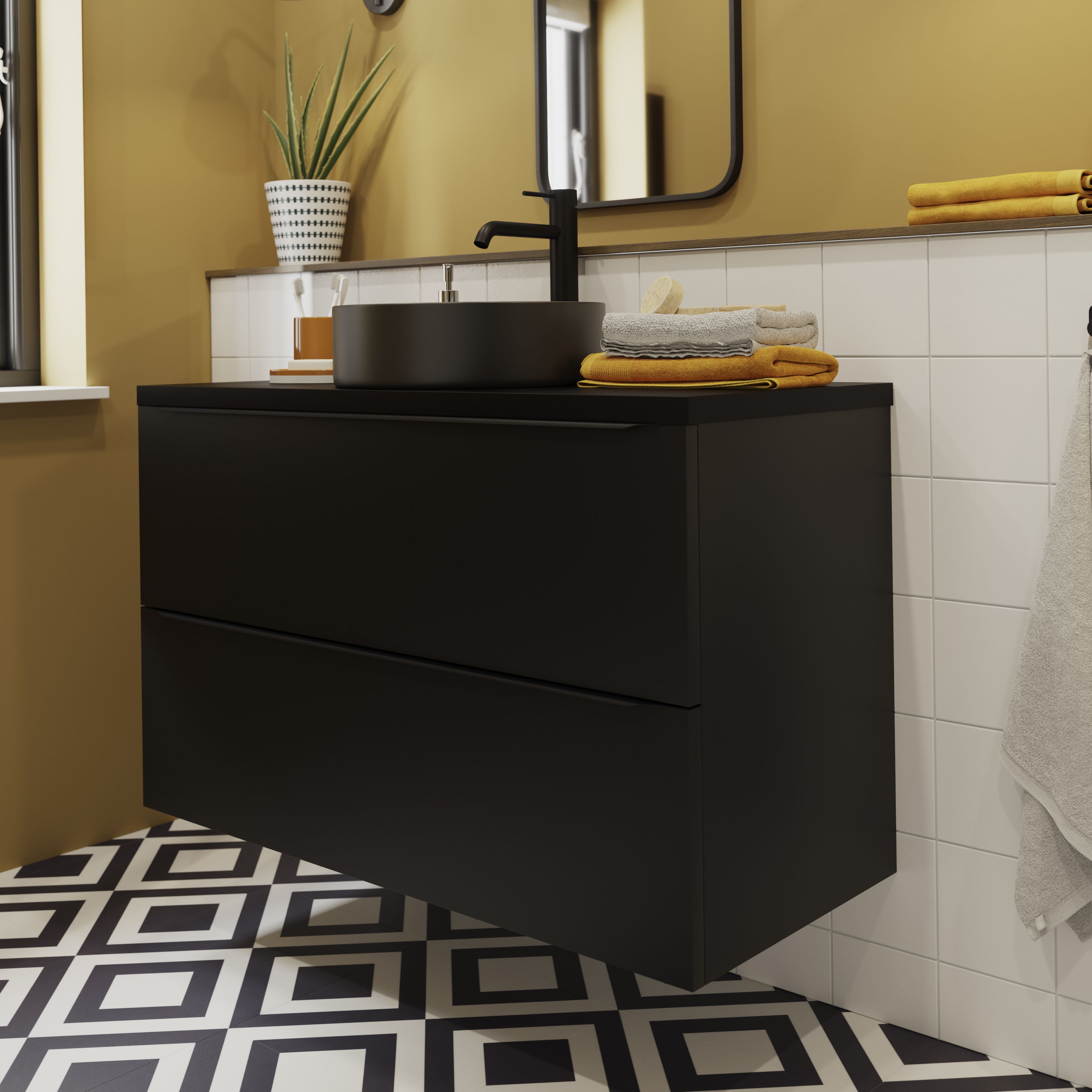 GoodHome Imandra Matt Black Wall-mounted Bathroom Cabinet (H)60cm (W)100cm