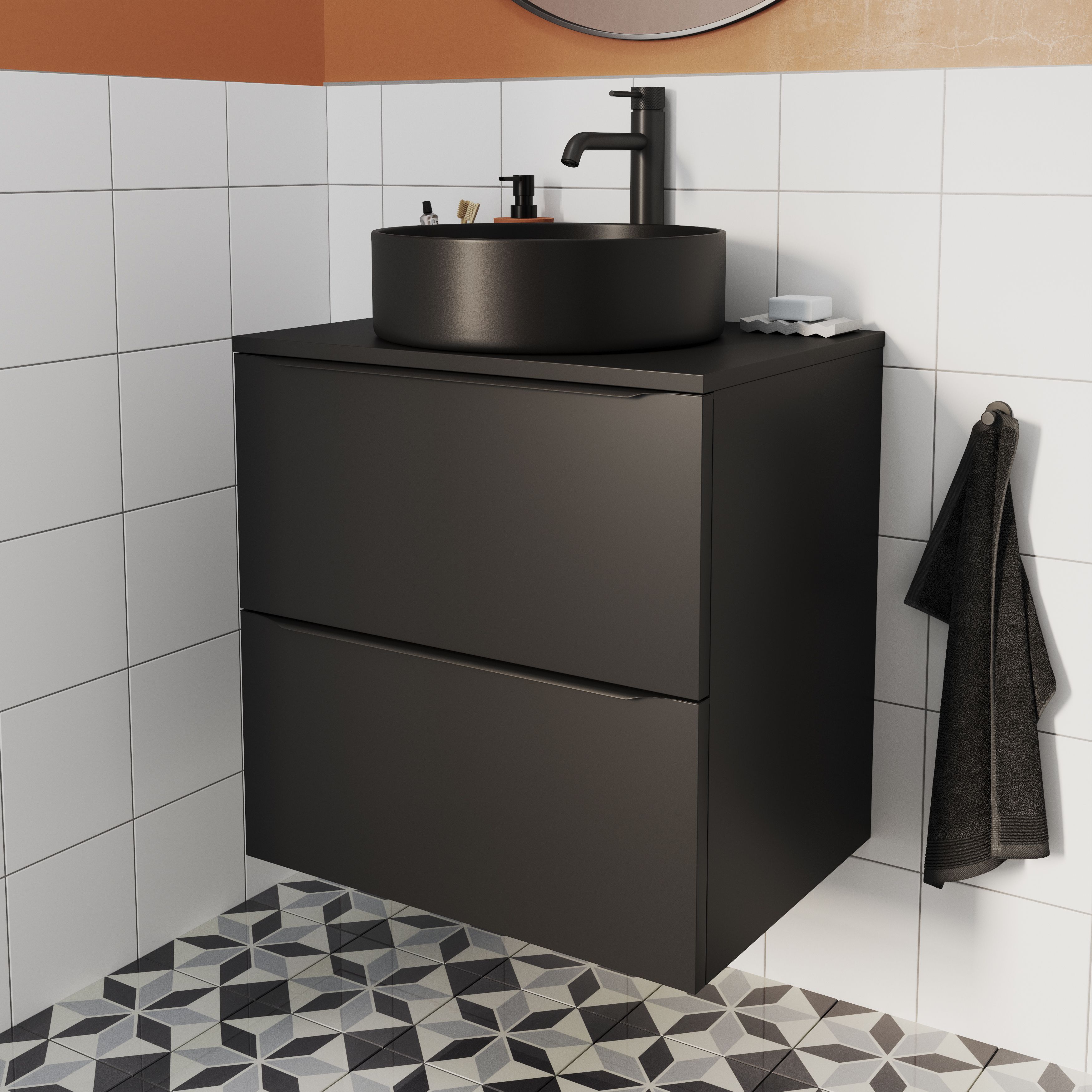 GoodHome Imandra Matt Black Wall-mounted Bathroom Cabinet (H)60cm (W)60cm