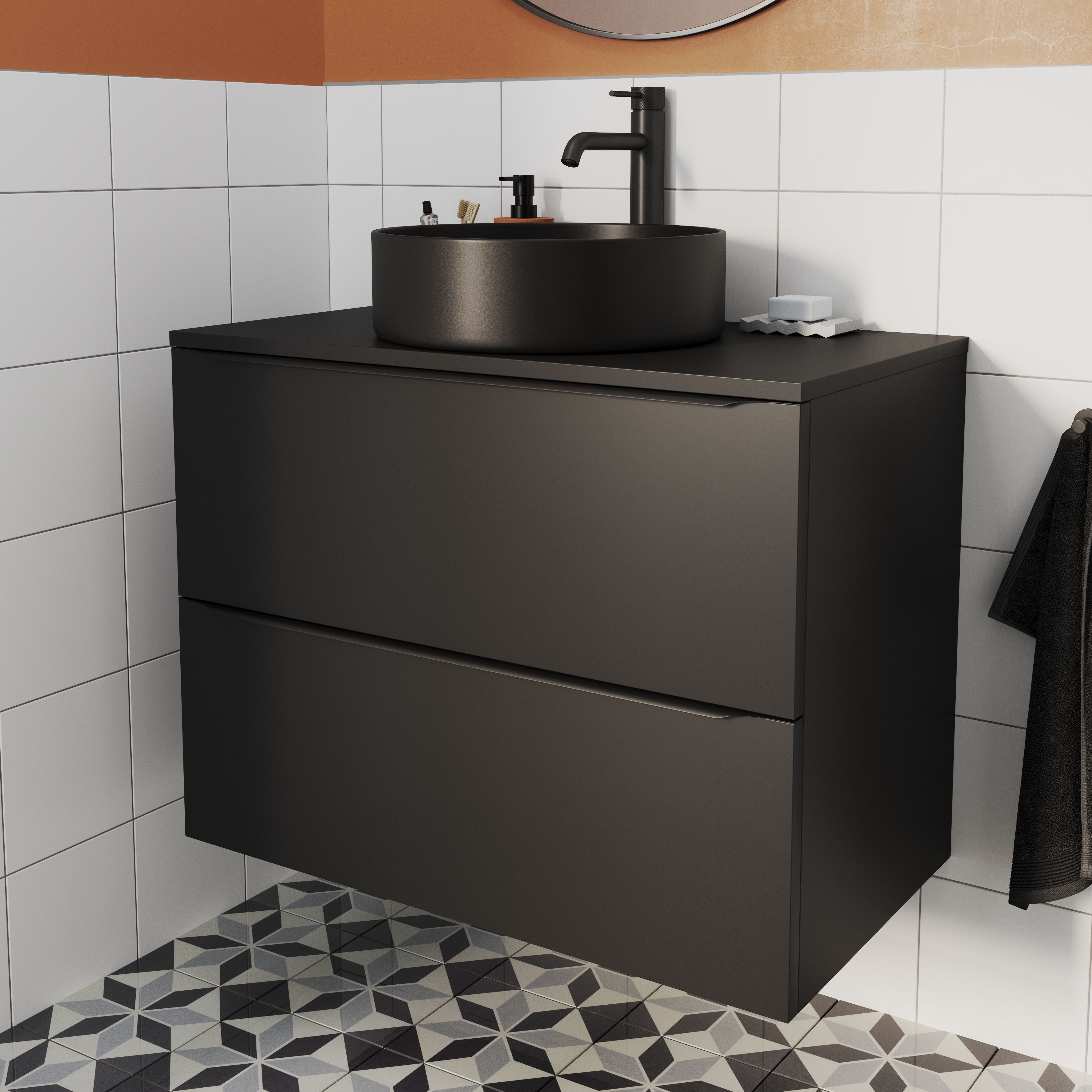 GoodHome Imandra Matt Black Wall-mounted Bathroom Cabinet (H)60cm (W)80cm