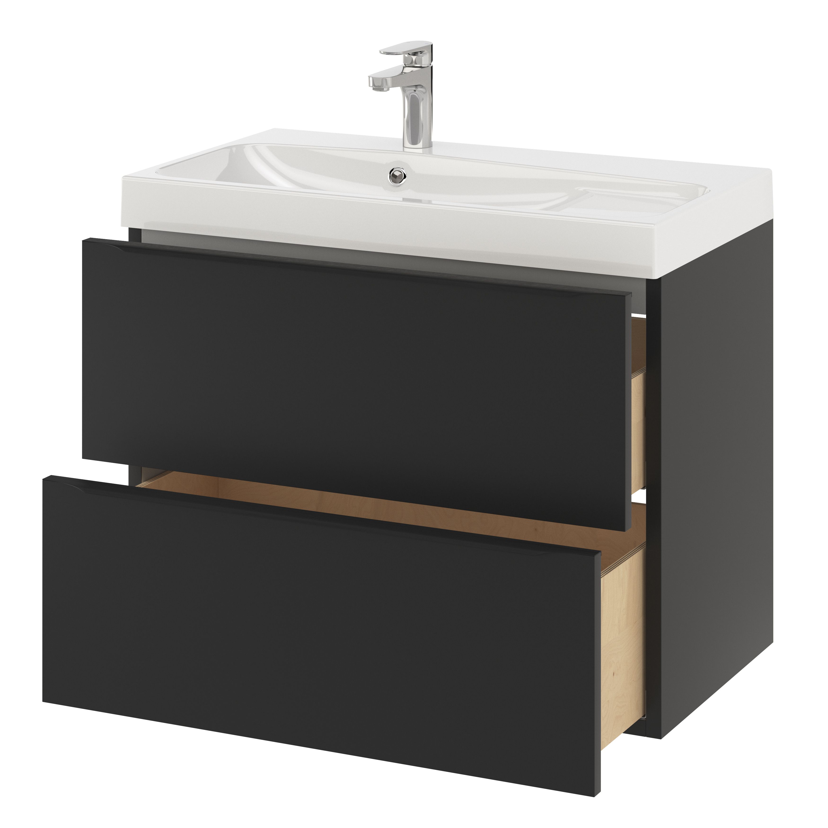 GoodHome Imandra Matt Black Wall-mounted Bathroom Cabinet (H)60cm (W)80cm