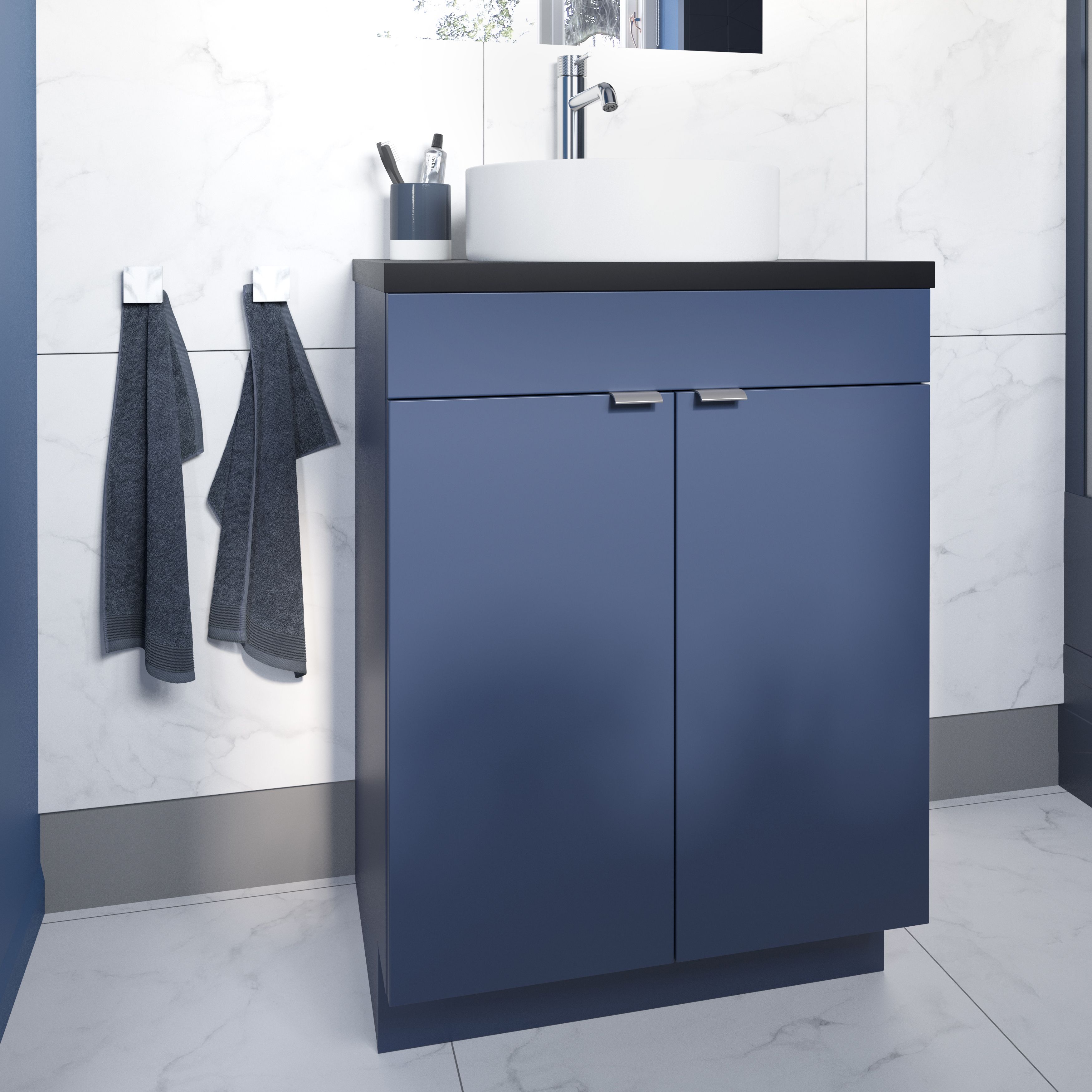 GoodHome Imandra Matt Blue Double Bathroom Cabinet (H)82cm (W)60cm